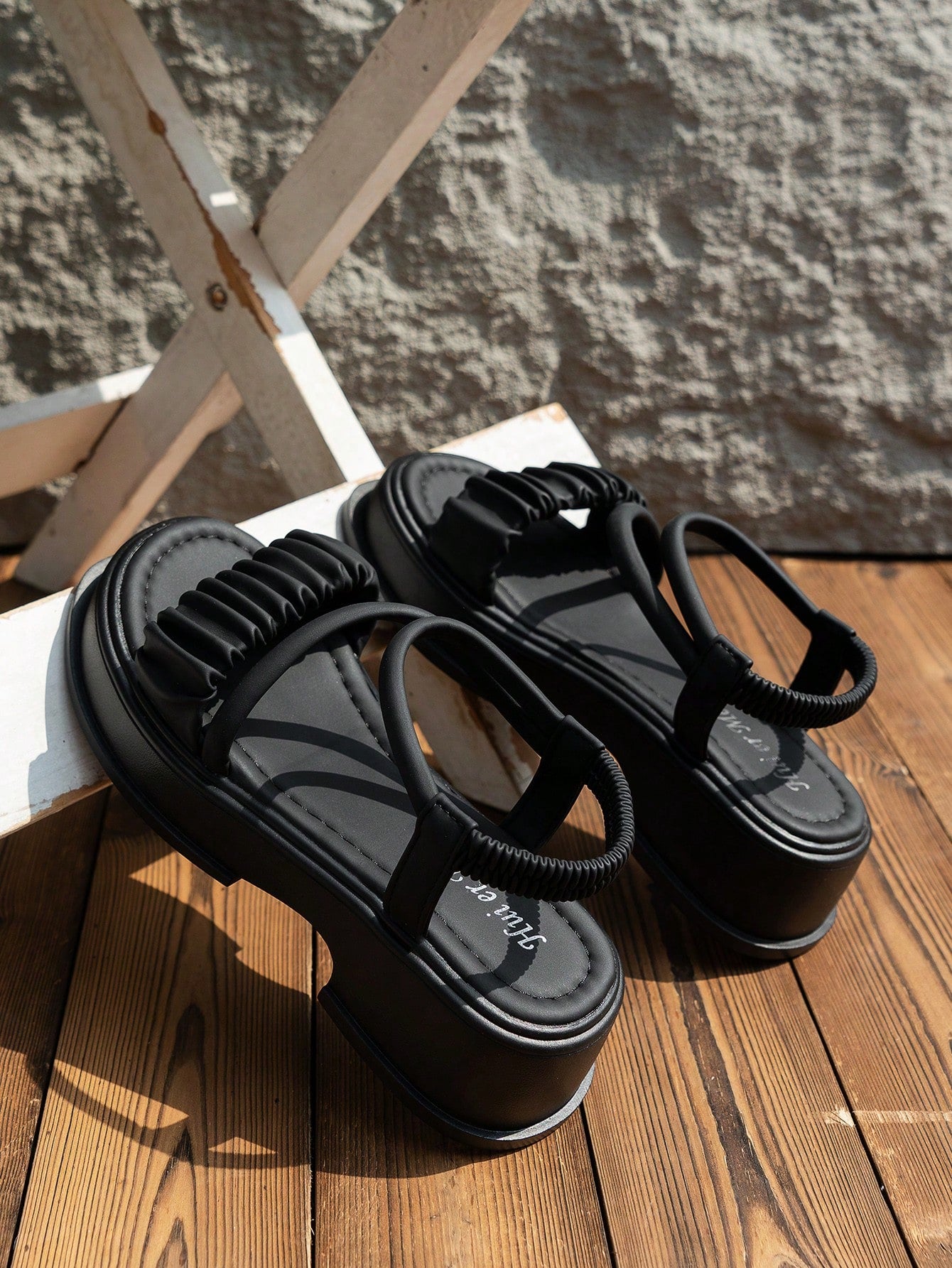 Elegant Slingback Wedge Sandals For Women, Ruched Detail Flatform Sandals