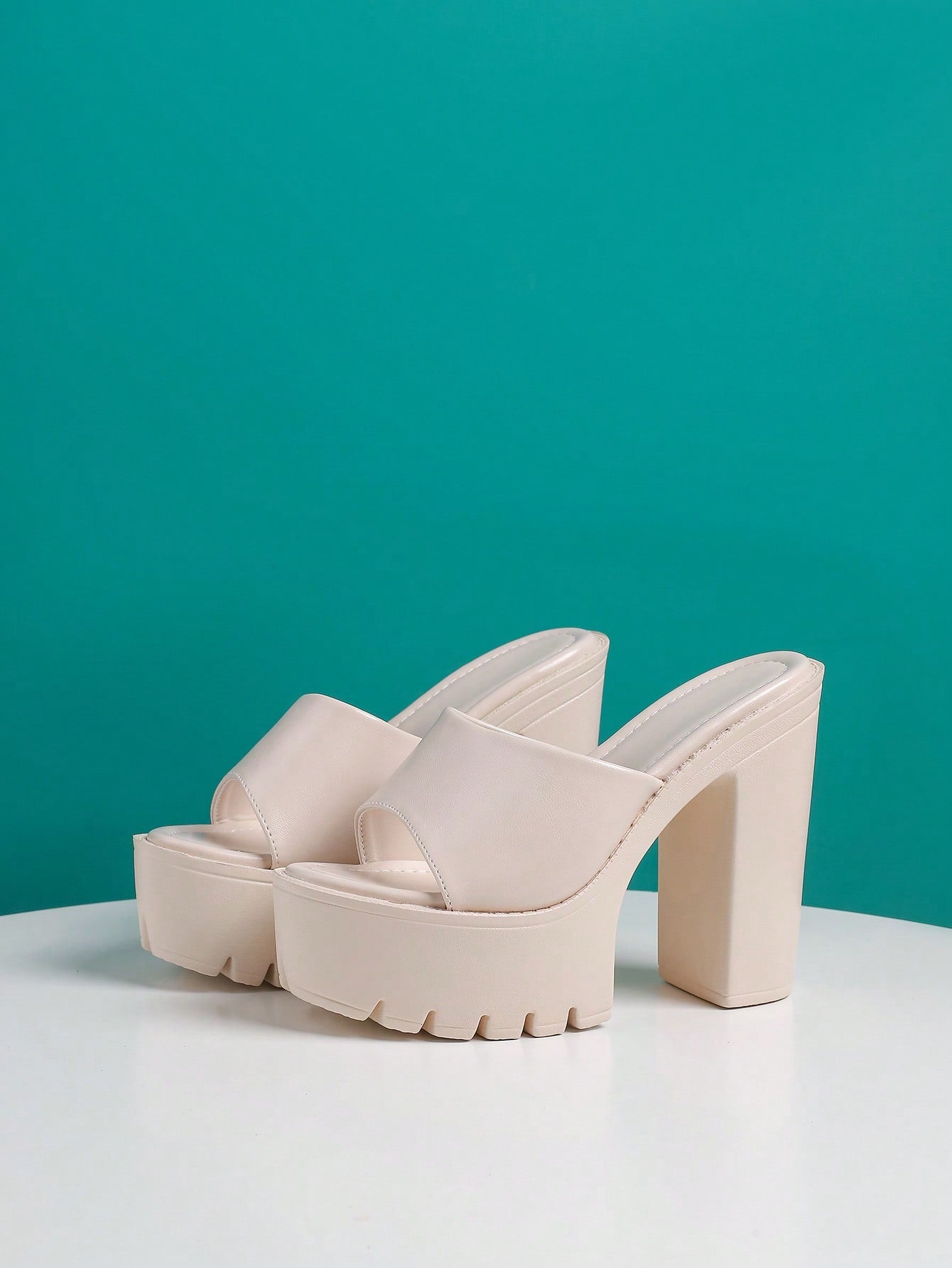 Elegant Khaki Sandals For Women, Minimalist Platform Chunky Heeled Mule Sandals