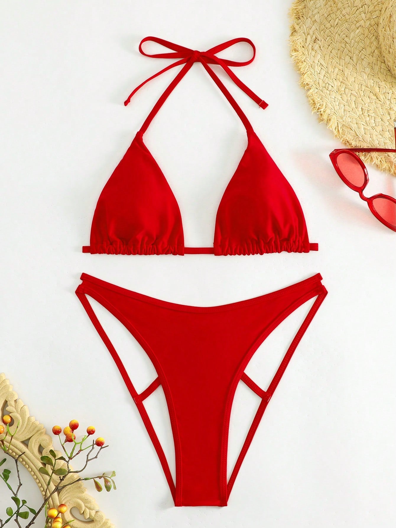 Swim SXY Plain Halter Triangle Bikini Swimsuit