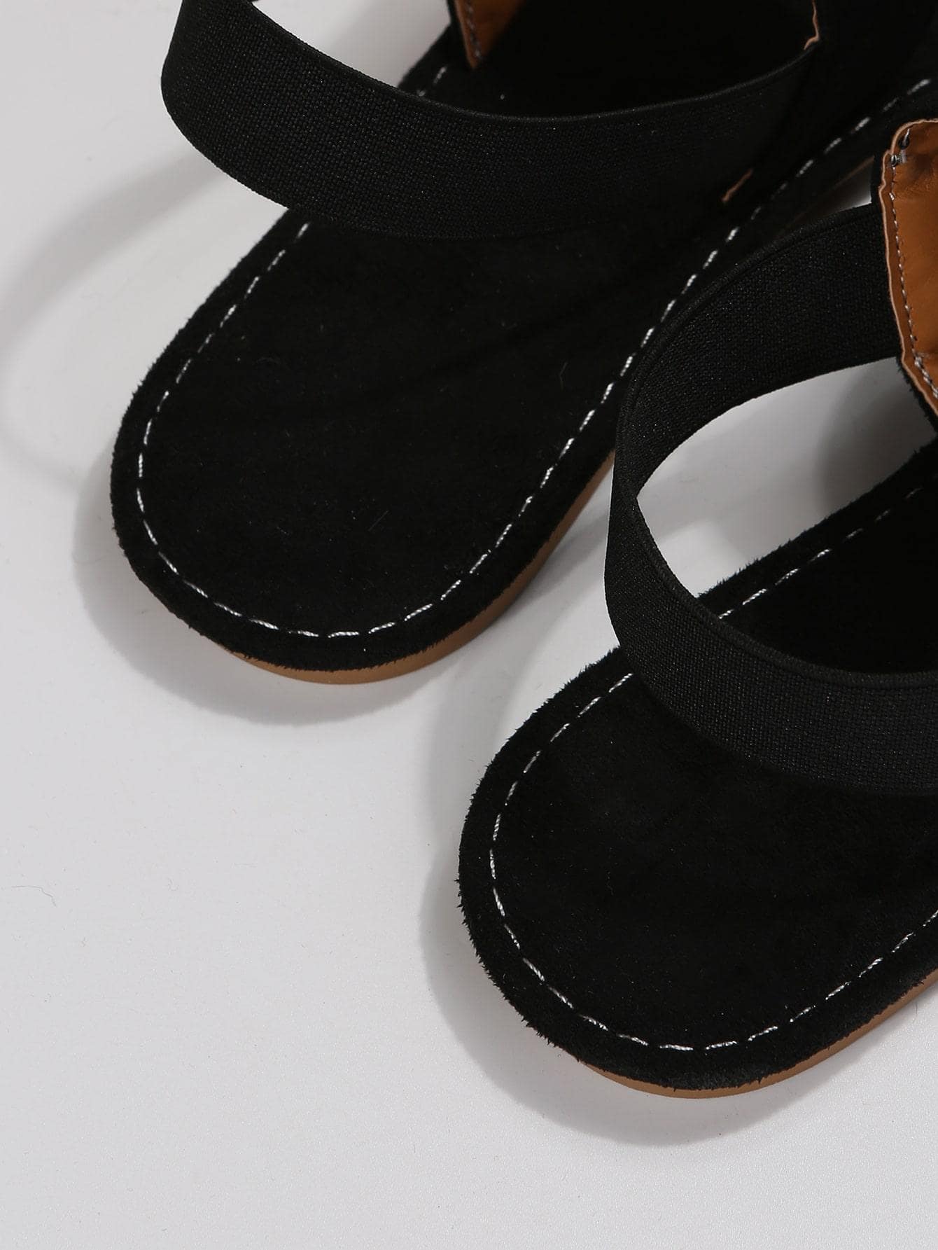 Women Double Strap Flat Sandals, Elegant Black Fabric Slingback Sandals