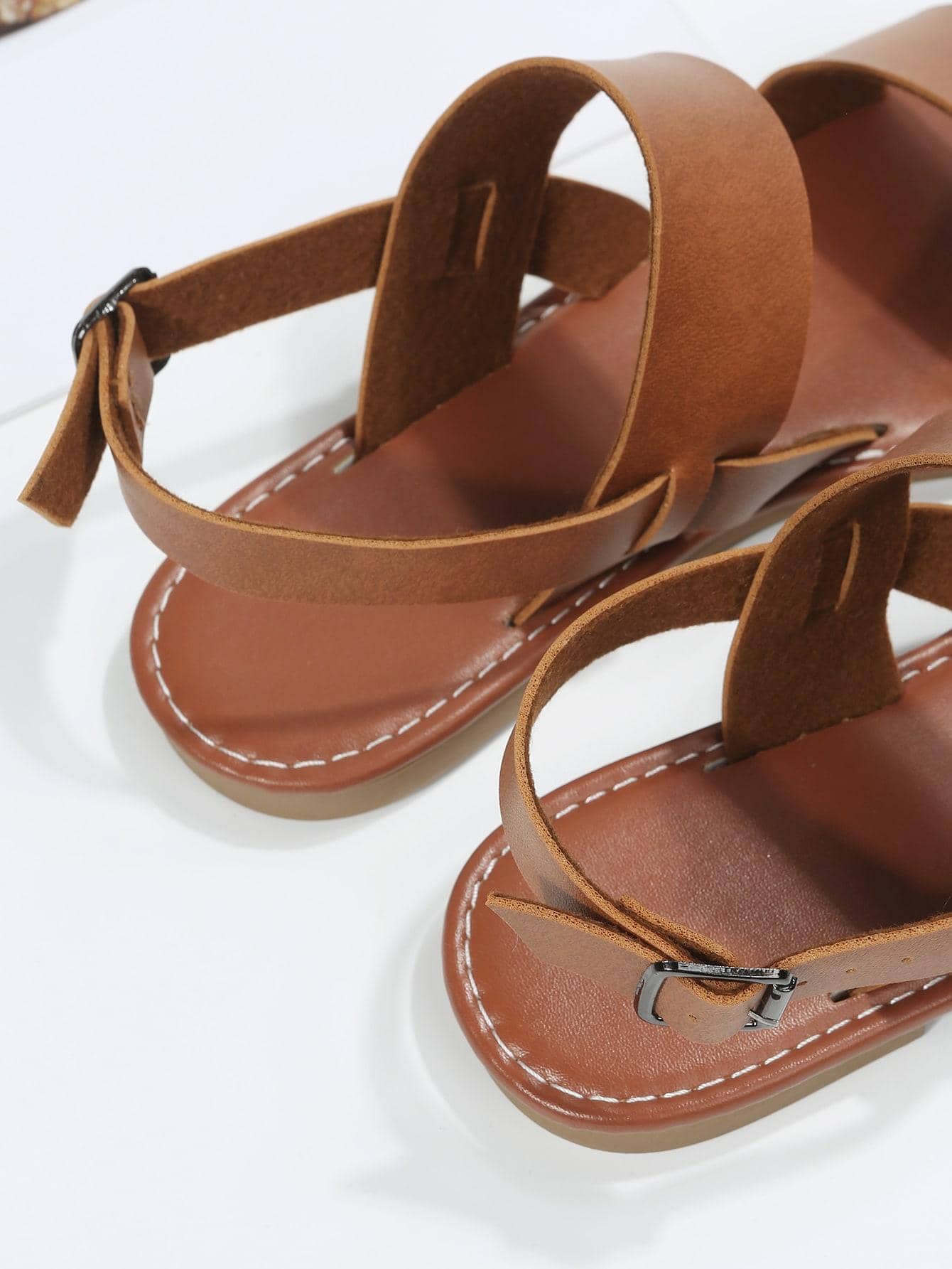 Women Minimalist Flat Sandals, Elegant Brown Slingback Sandals