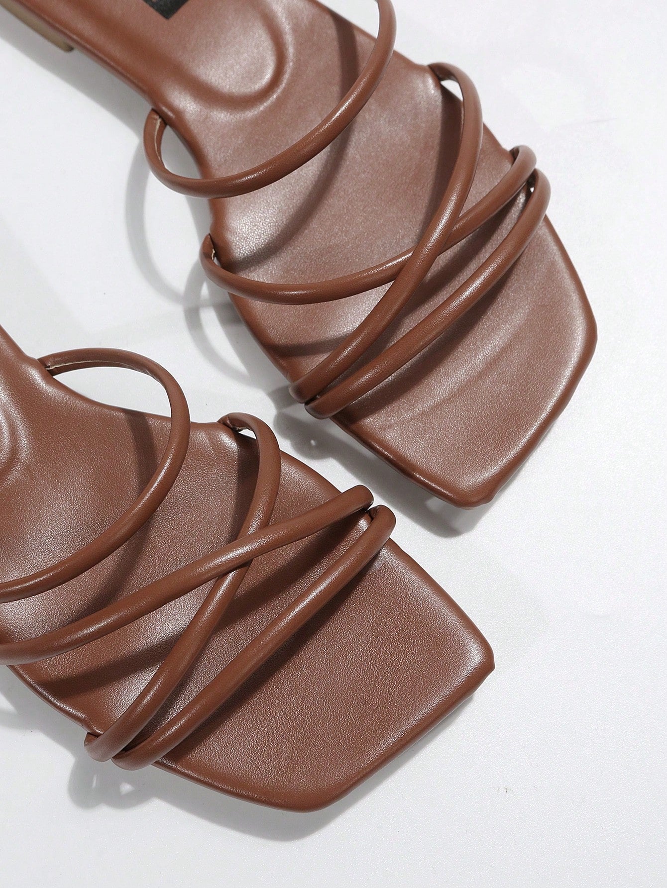 Elegant Slide Sandals For Women, Brown Multi Strap Flat Sandals