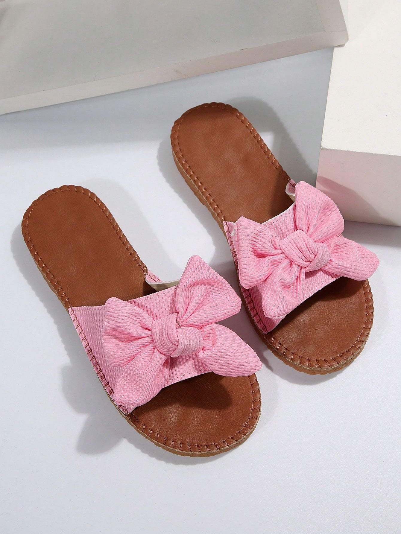 Women Bow Decor Slide Sandals, Fashion Summer Flat Sandals