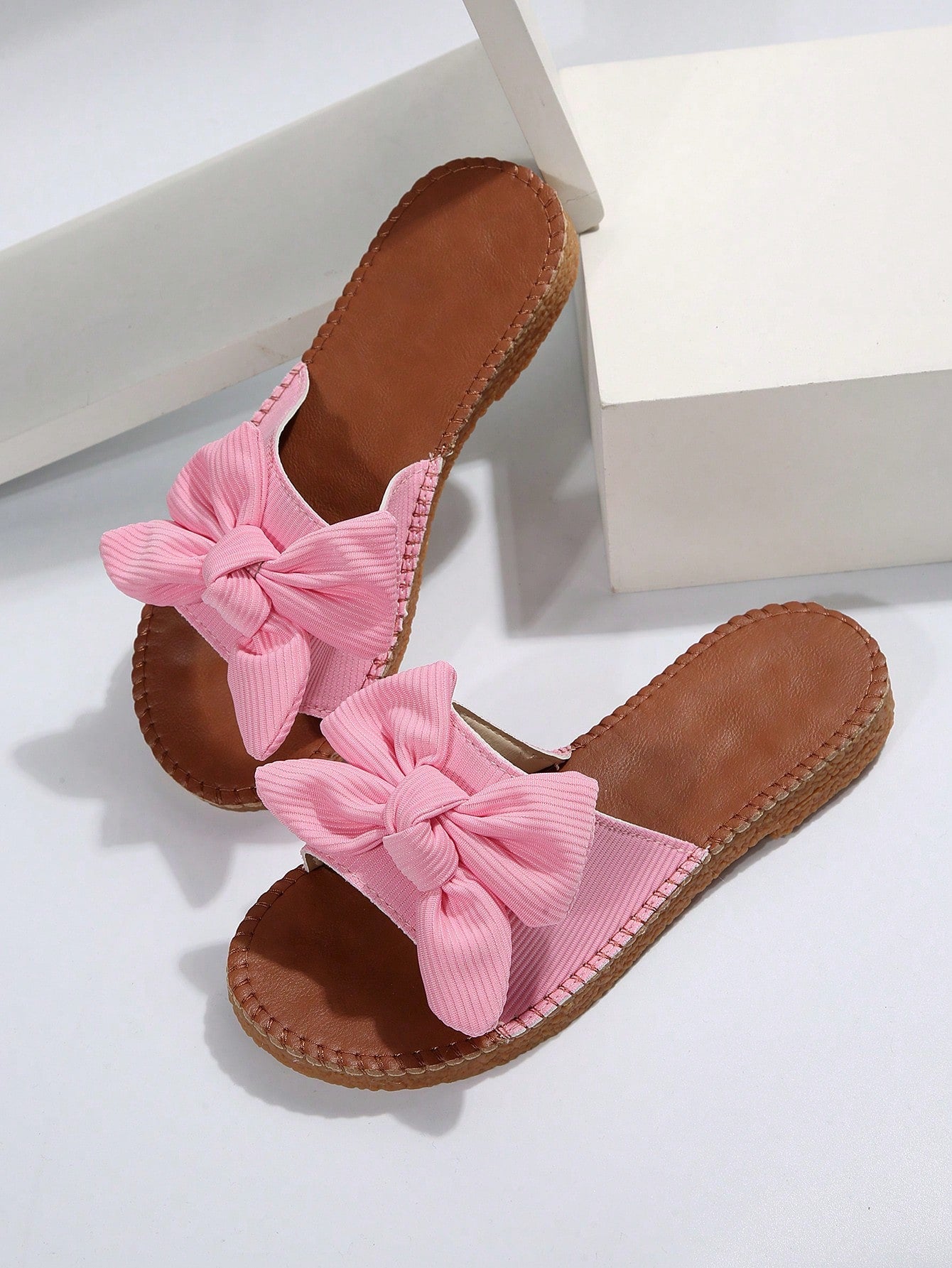 Women Bow Decor Slide Sandals, Fashion Summer Flat Sandals