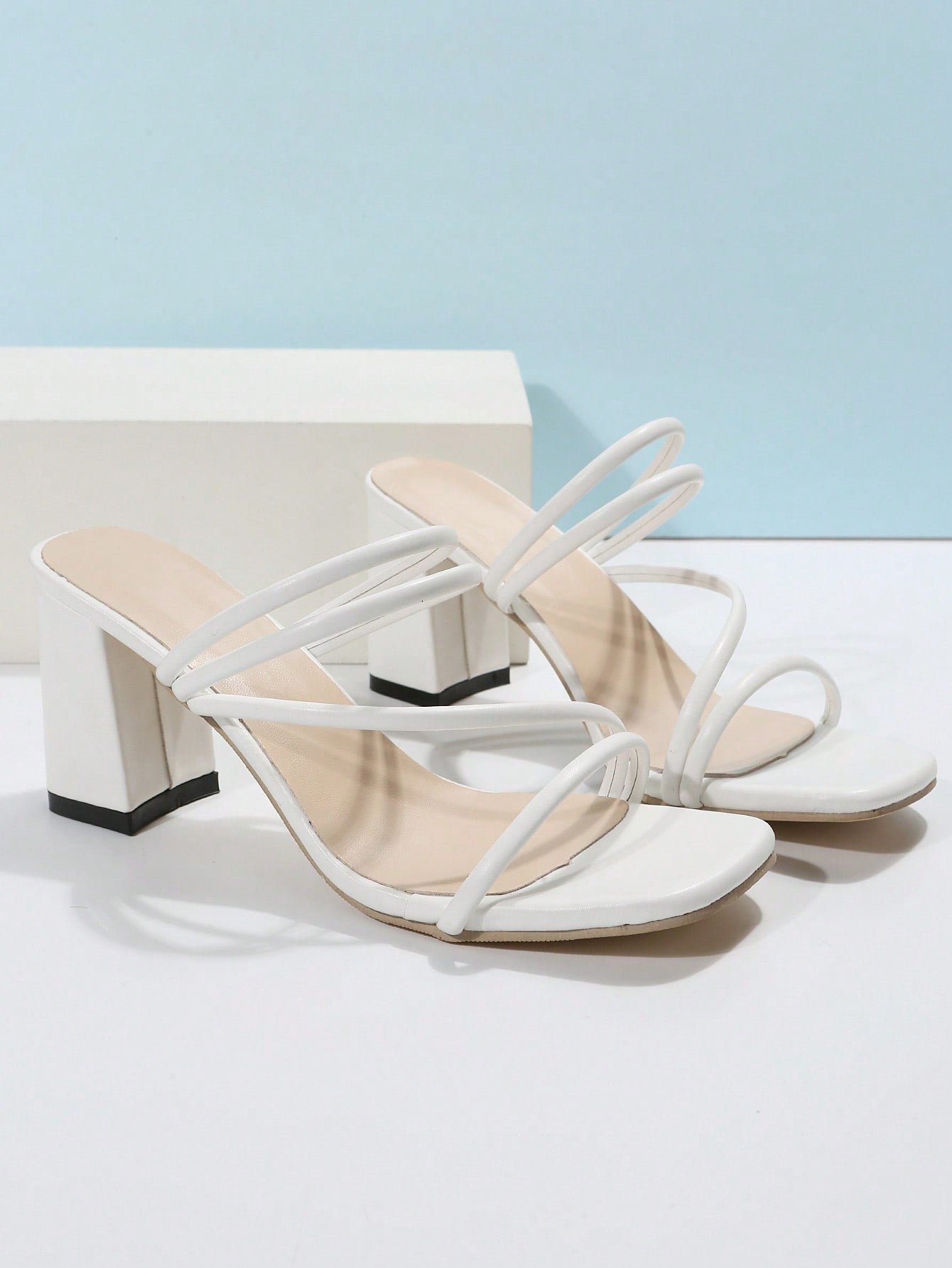 Women Thin Strap Chunky Heeled Mule Sandals, Elegant Summer Heeled Sandals