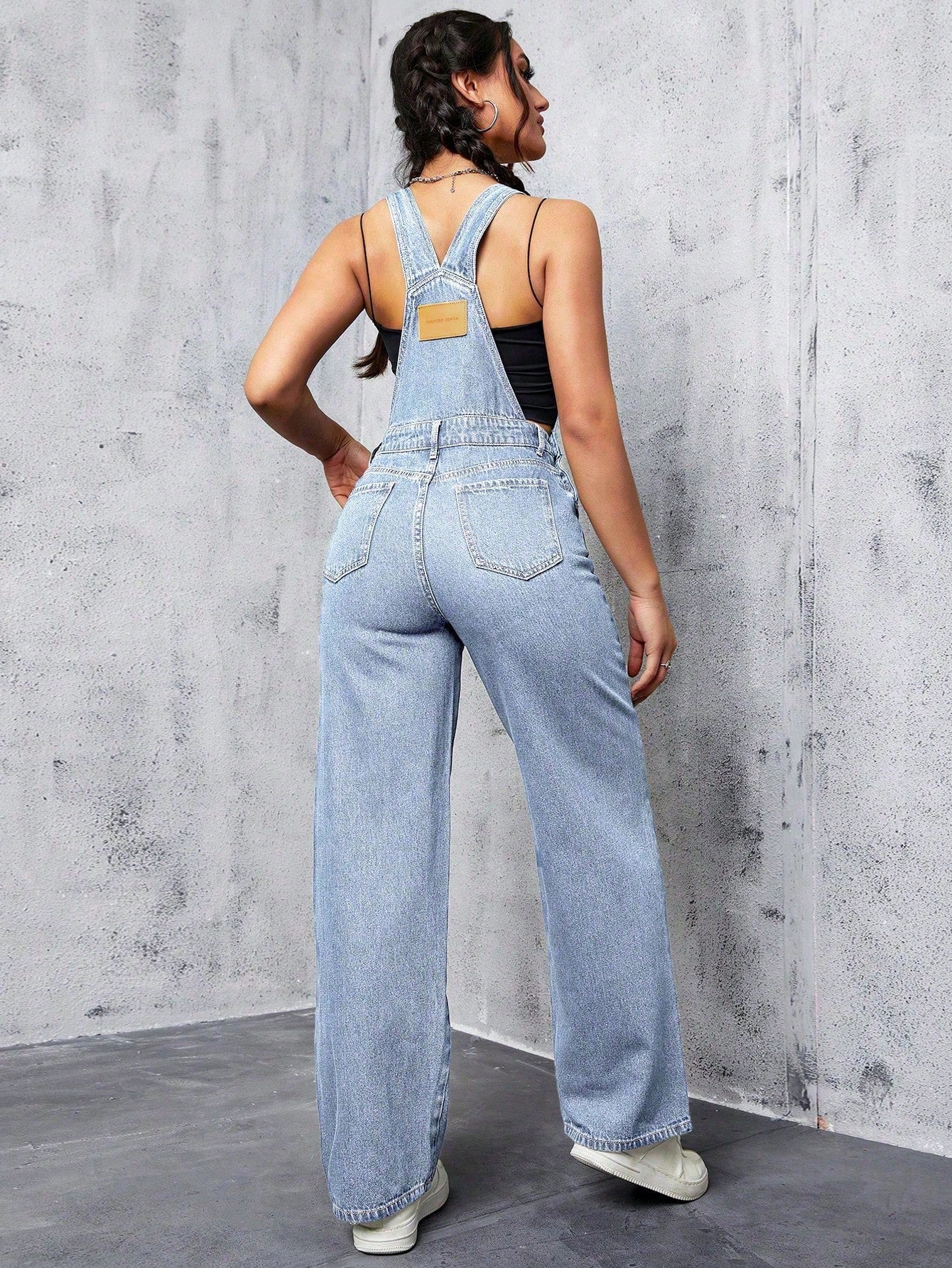 Slant Pocket Denim Overalls Without Top