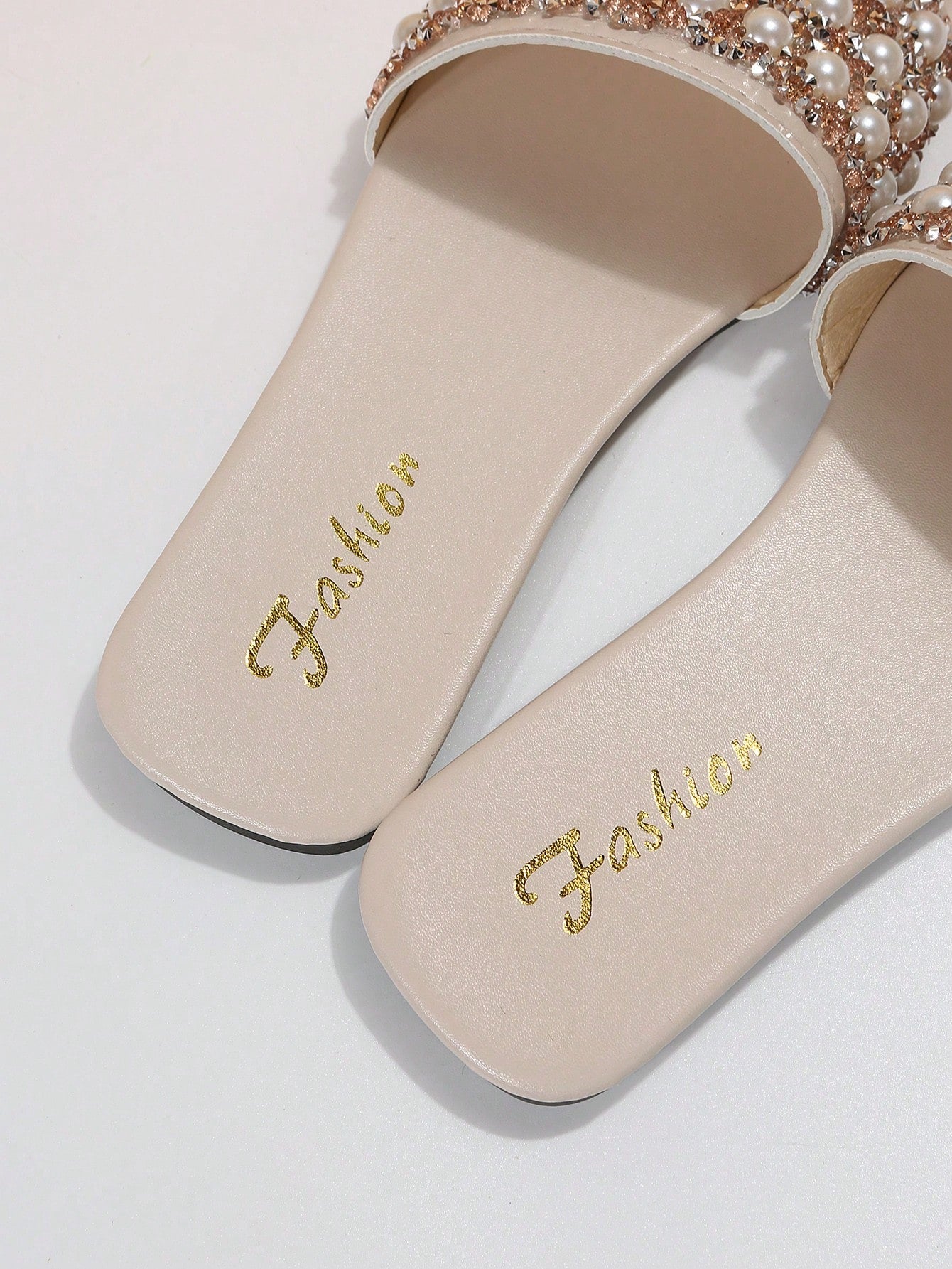 Women Rhinestone & Faux Pearl Decor Slide Sandals, Glamorous Sandals