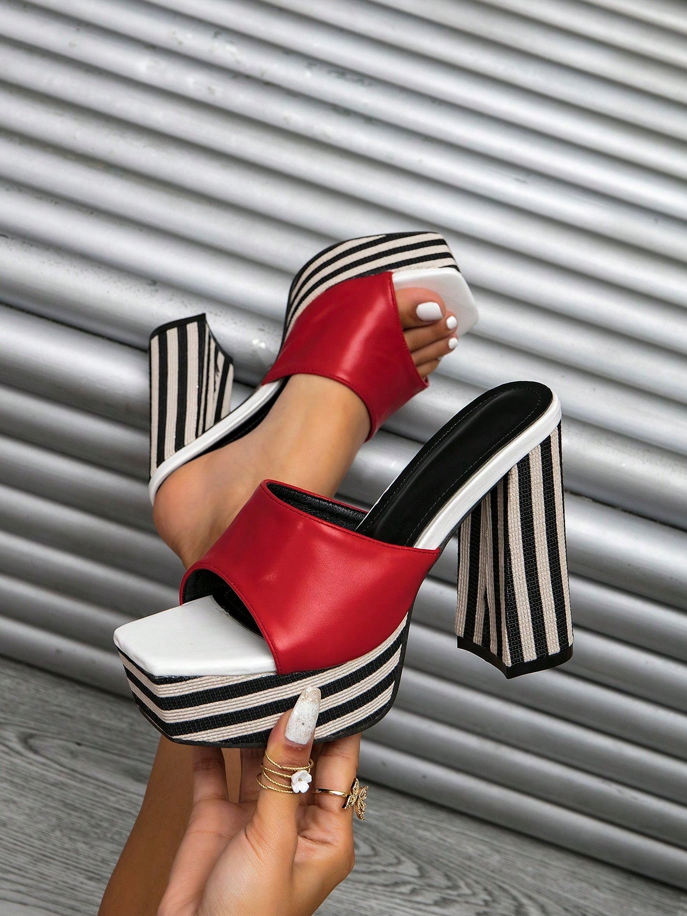 Women Minimalist Platform Chunky Heeled Mule Sandals, Elegant Summer Heeled Sandals