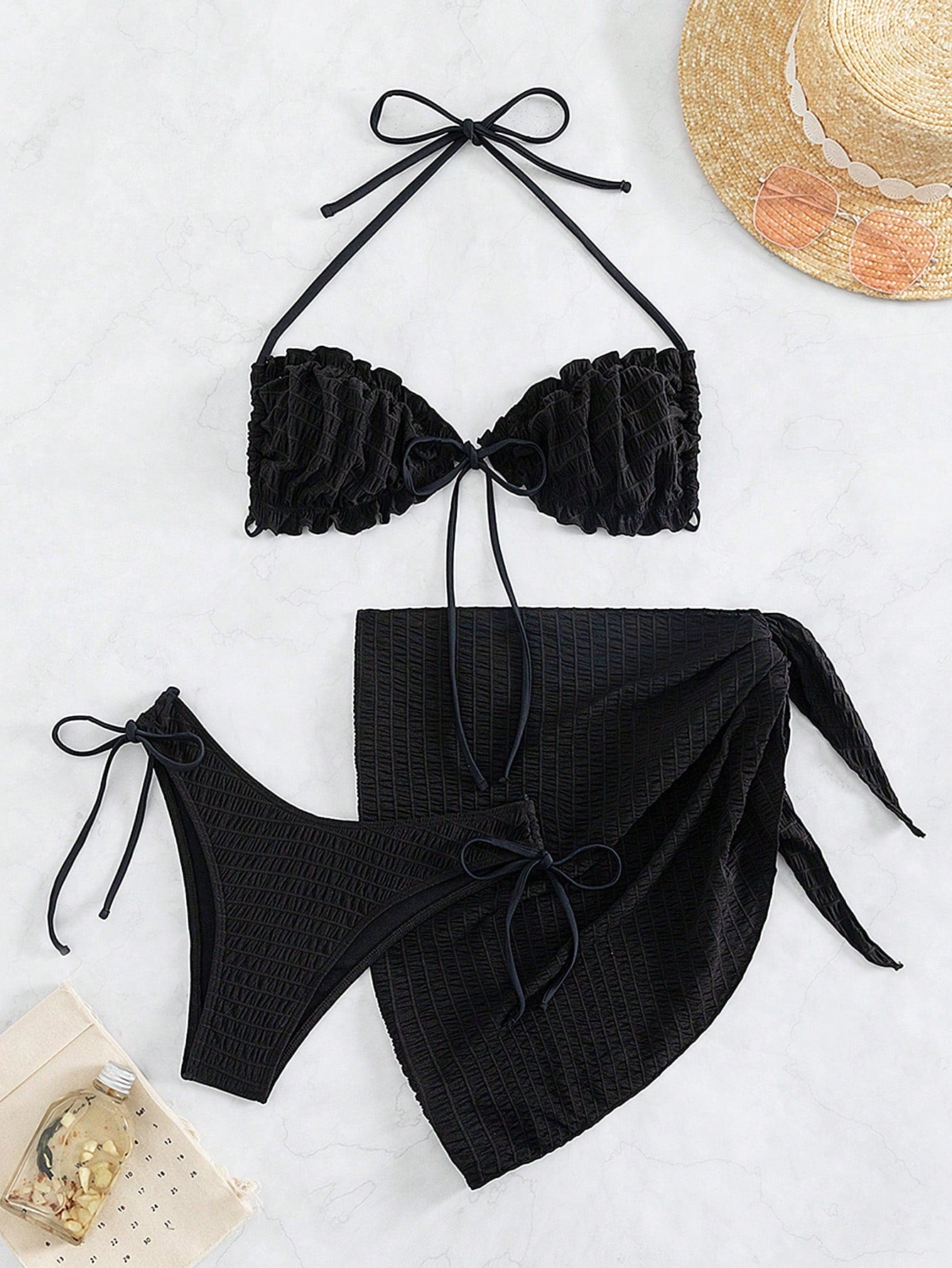 Swim Chicsea Frill Trim Halter Bikini Swimsuit With Beach Skirt