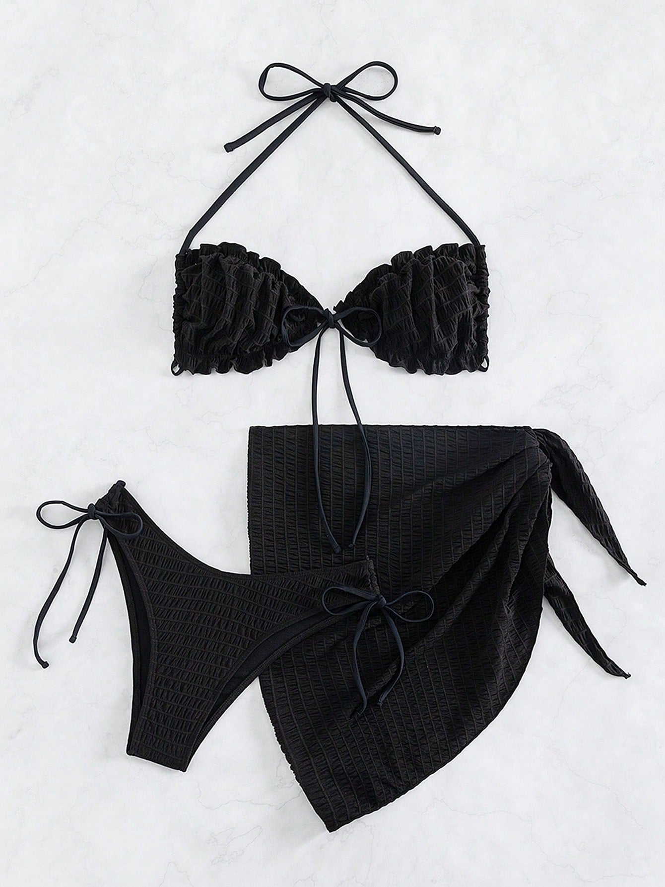 Swim Chicsea Frill Trim Halter Bikini Swimsuit With Beach Skirt