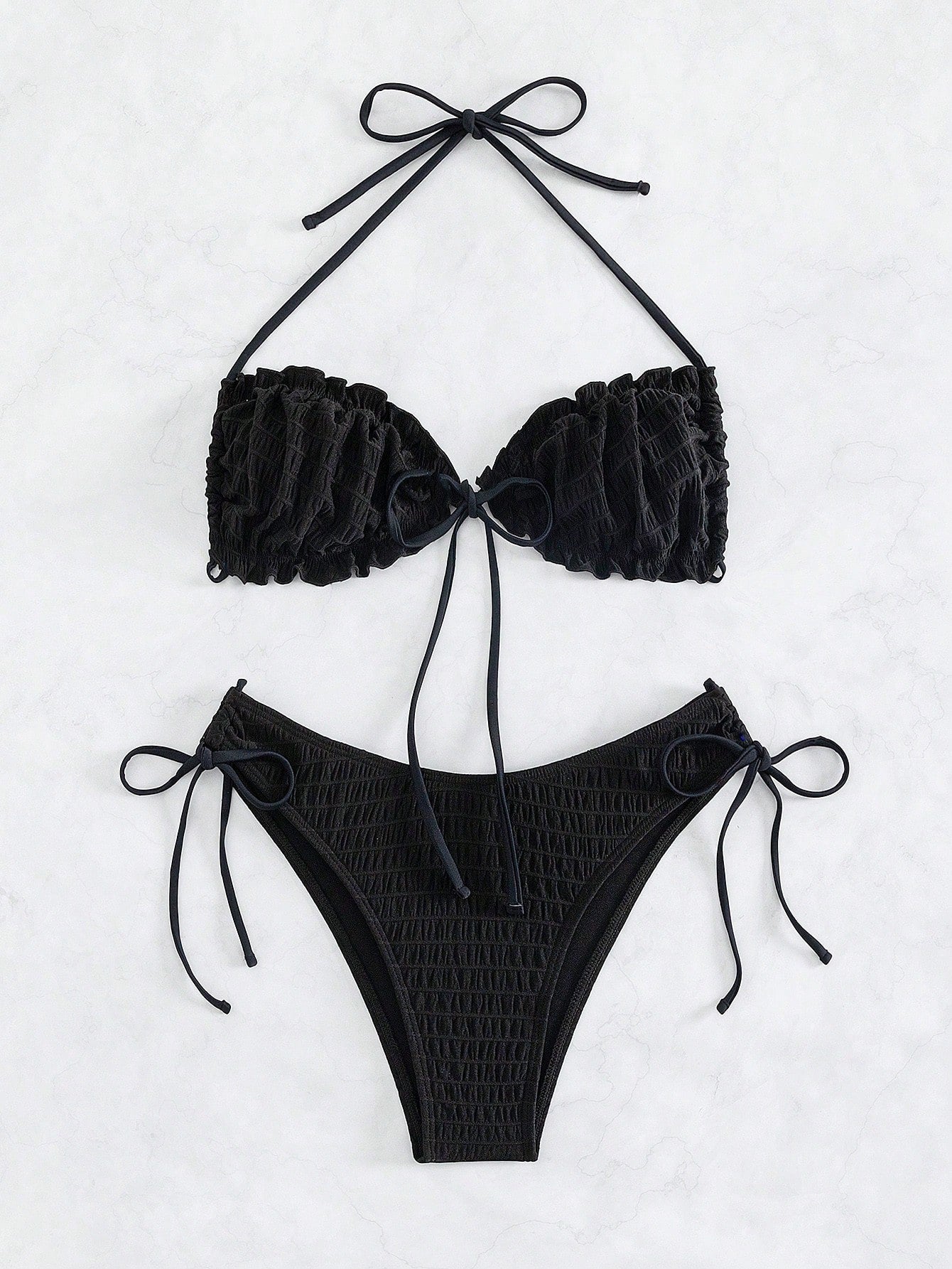 Swim Chicsea Frill Trim Halter Bikini Swimsuit With Beach Skirt