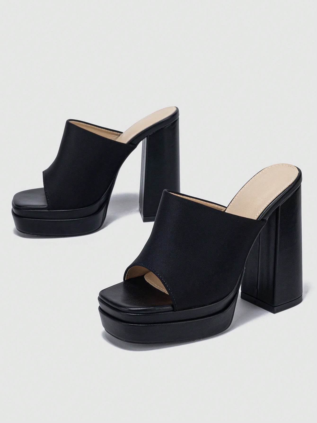 Women Minimalist Mule Sandals, Lycra Platform Chunky Heeled Elegant Sandals