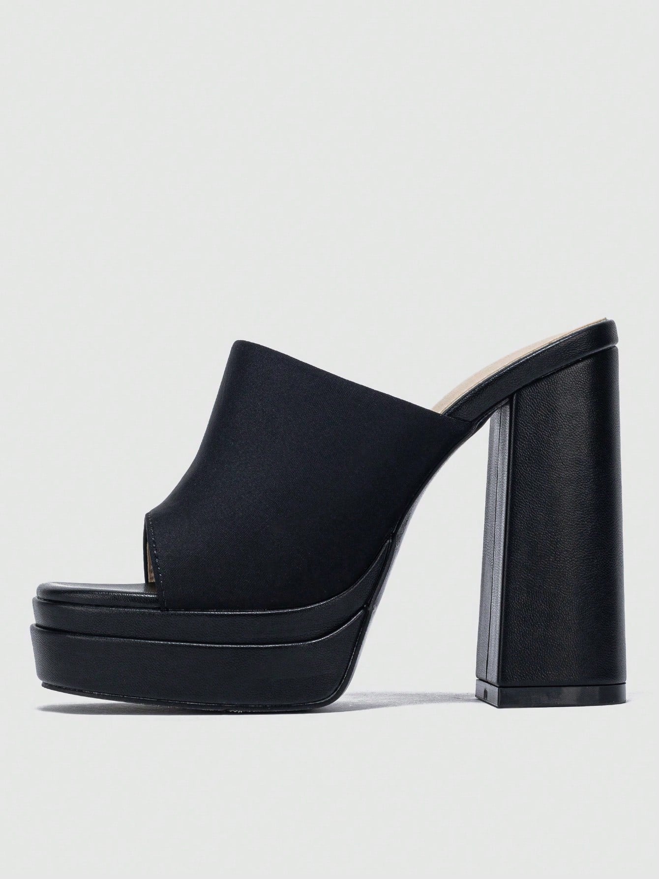 Women Minimalist Mule Sandals, Lycra Platform Chunky Heeled Elegant Sandals