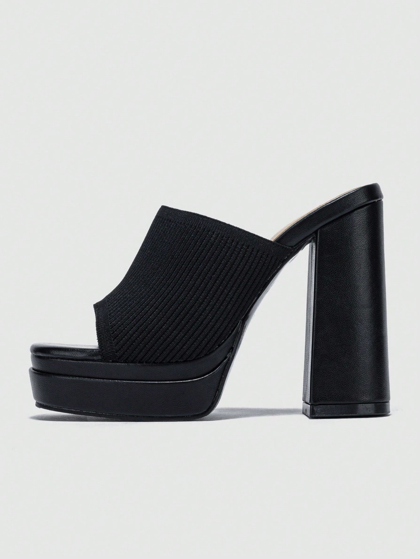 Women Minimalist Platform Chunky Heeled Mule Sandals, Elegant Summer Black Solid Heeled Sandals