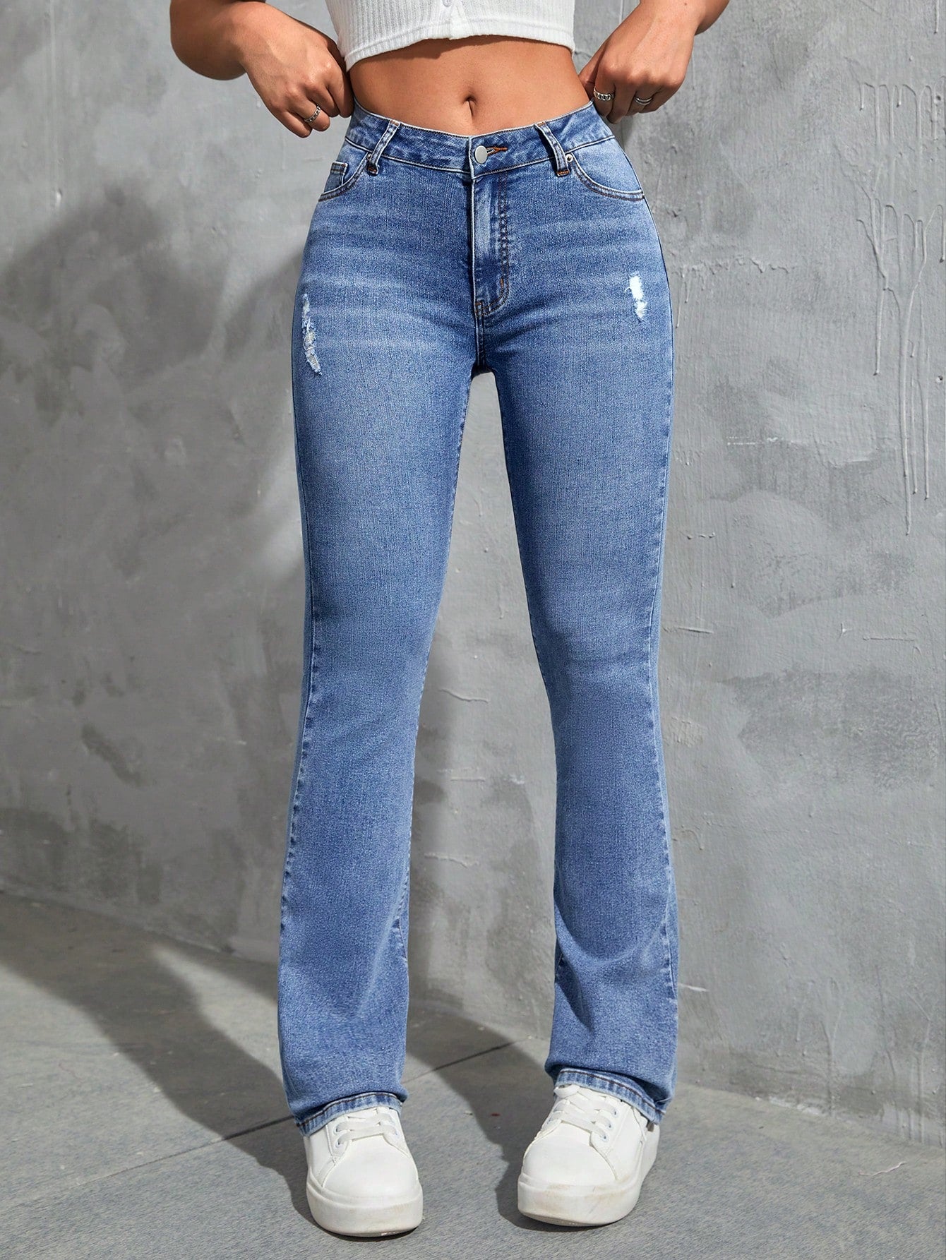 EZwear Ripped Flare Leg Jeans