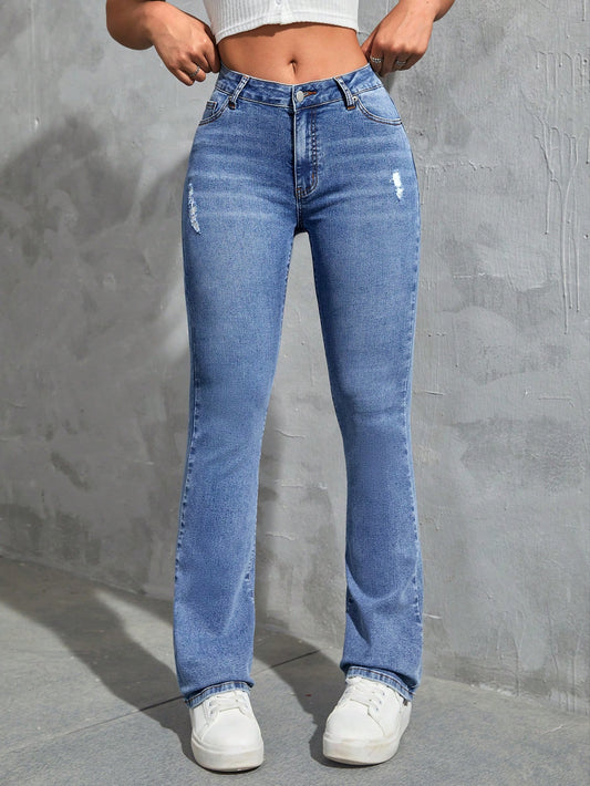 EZwear Ripped Flare Leg Jeans