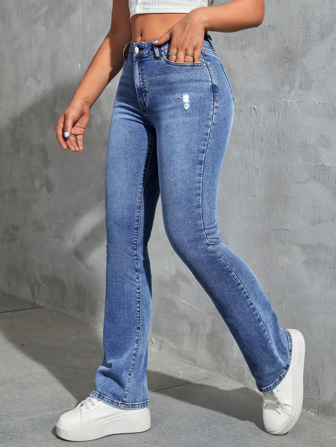 EZwear Ripped Flare Leg Jeans