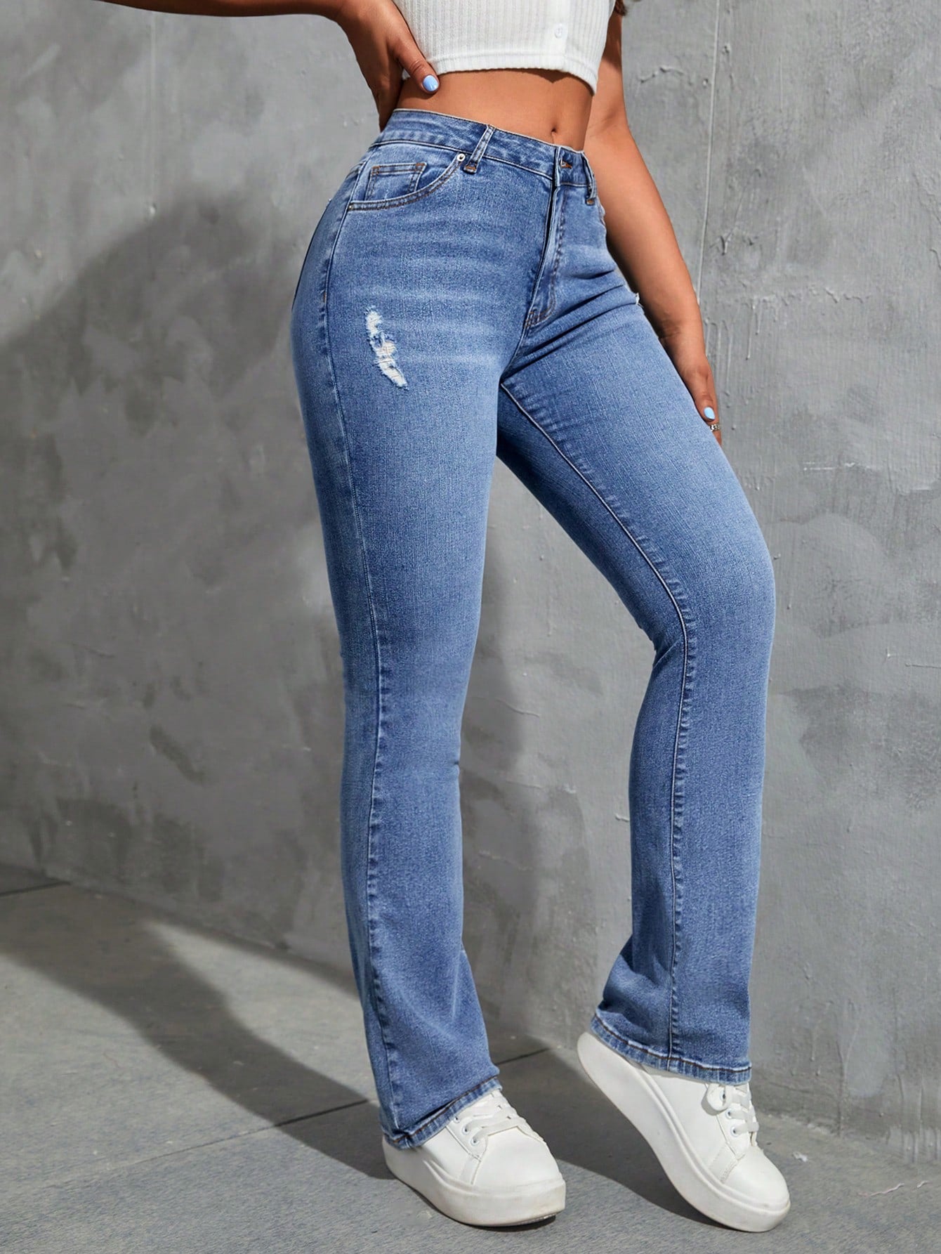 EZwear Ripped Flare Leg Jeans