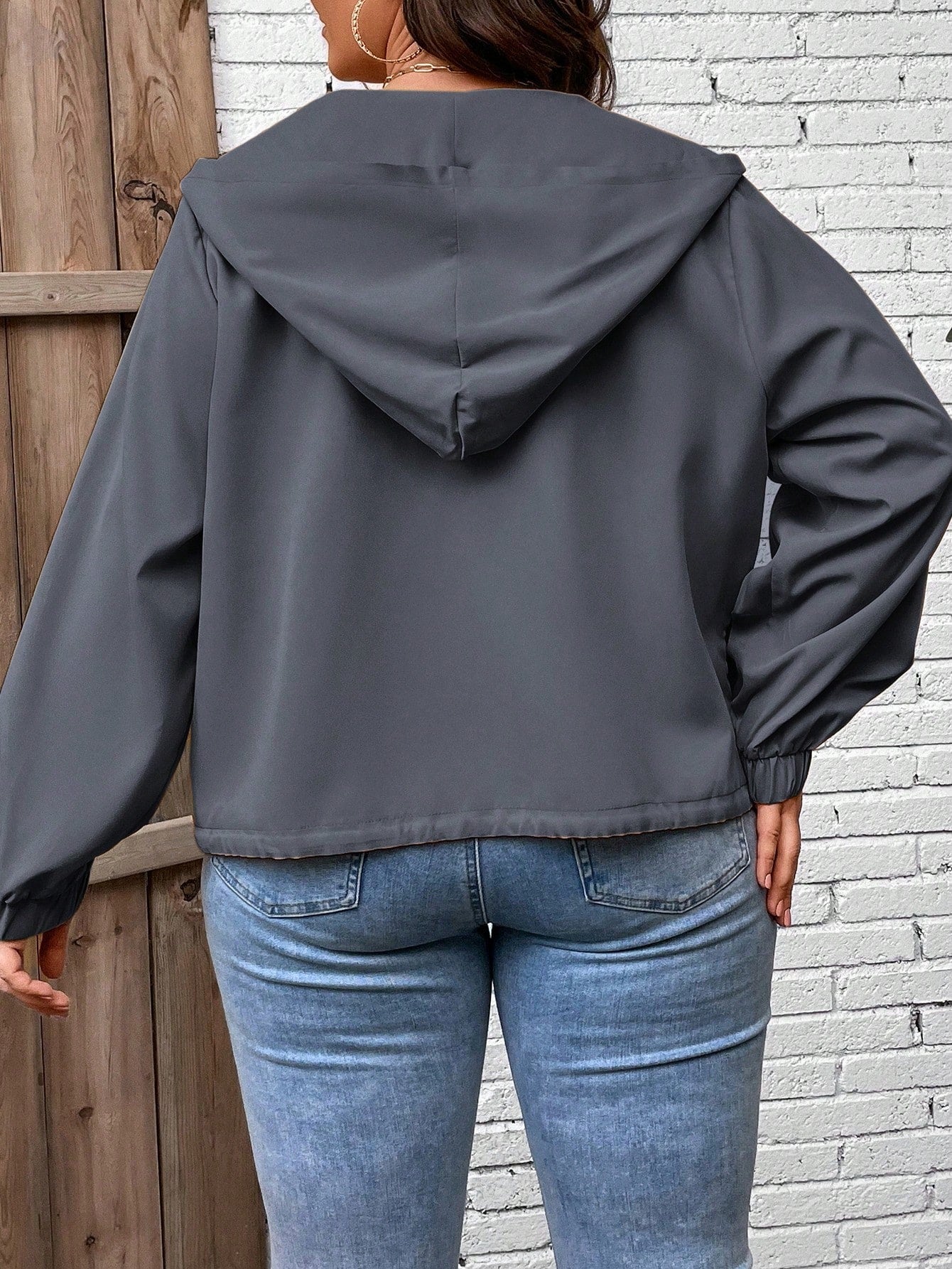 LUNE Plus Flap Pocket Drawstring Hem Hooded Jacket