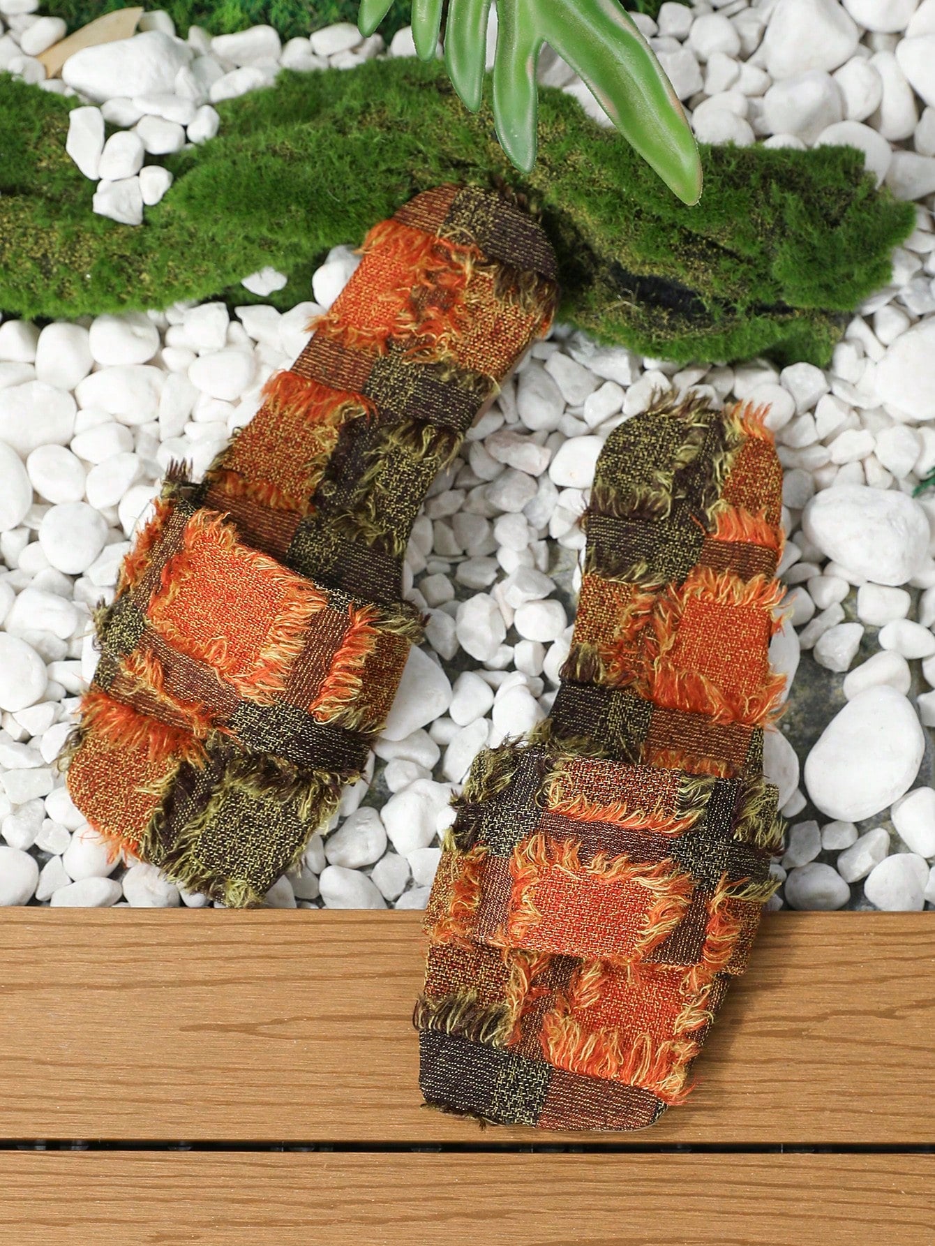 Women's Denim Flat Square Toe Slide Sandals