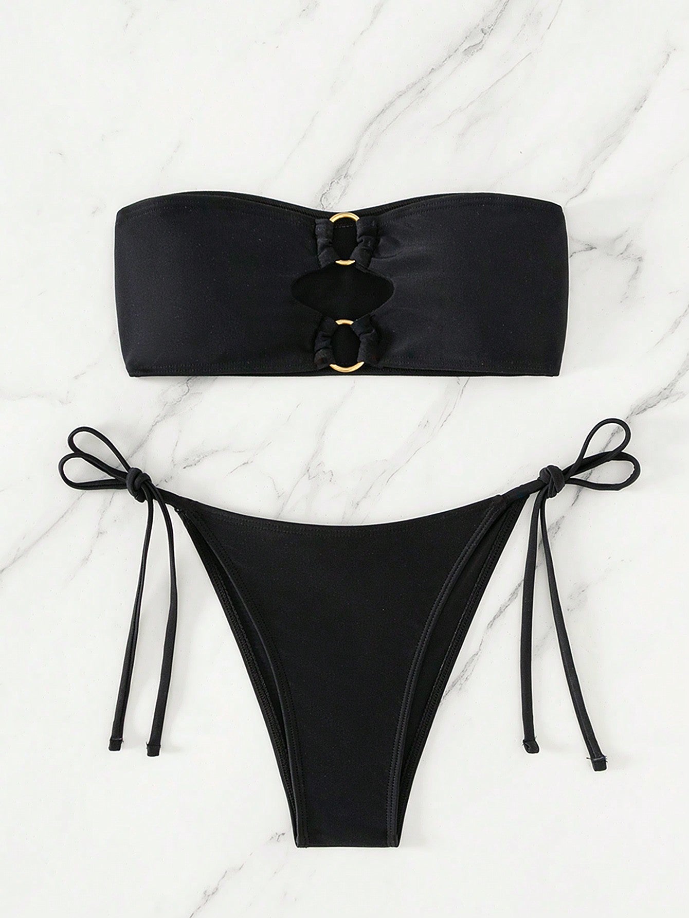 Swim SXY Ring Linked Bandeau Tie Side Bikini Swimsuit