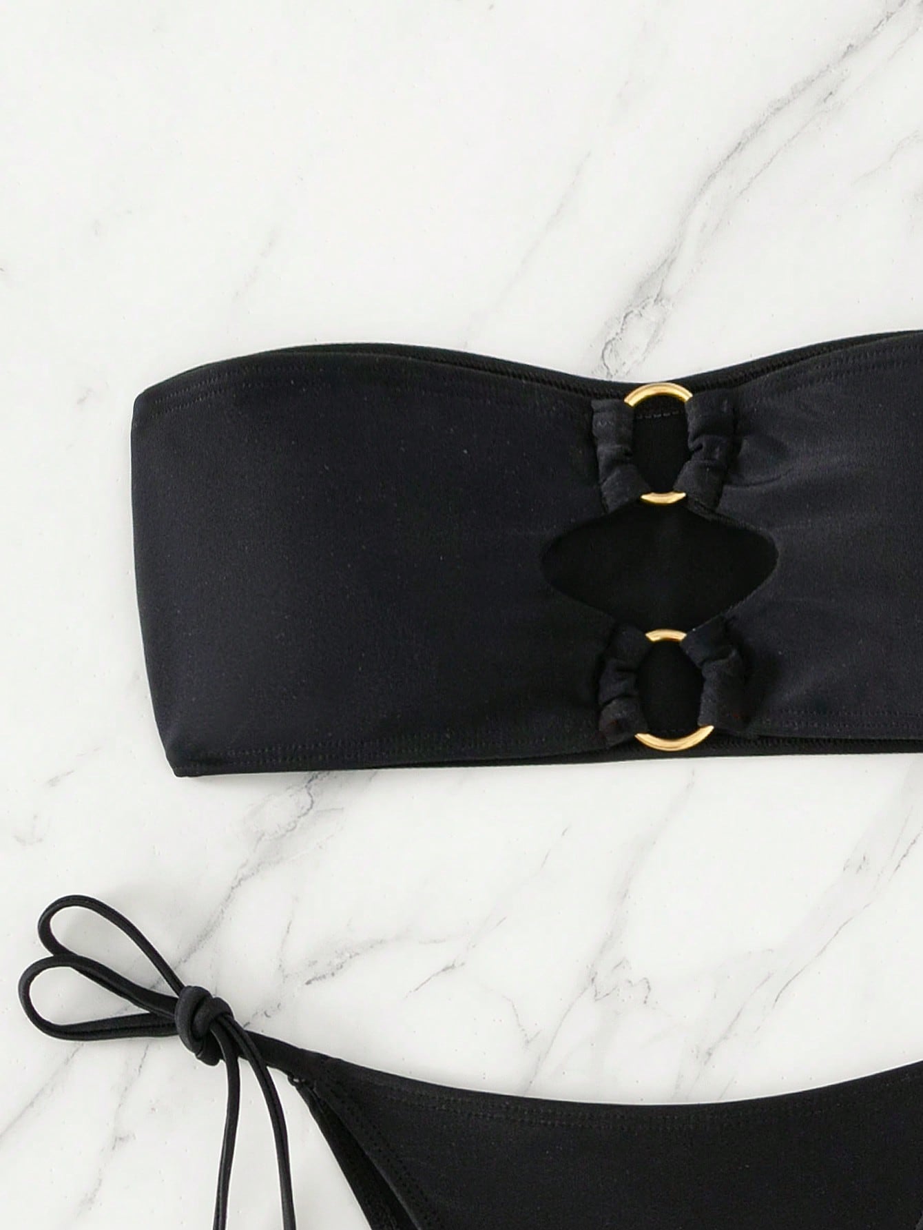 Swim SXY Ring Linked Bandeau Tie Side Bikini Swimsuit