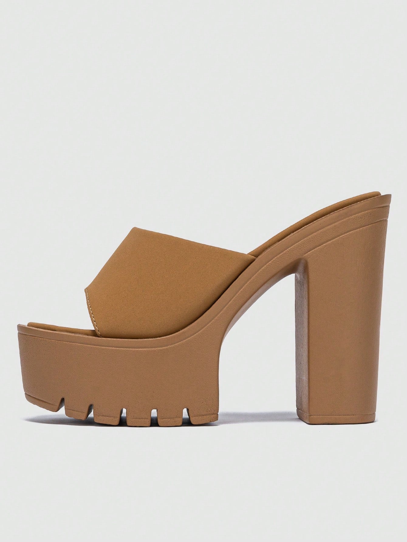 Elegant Khaki Sandals For Women, Minimalist Platform Chunky Heeled Mule Sandals