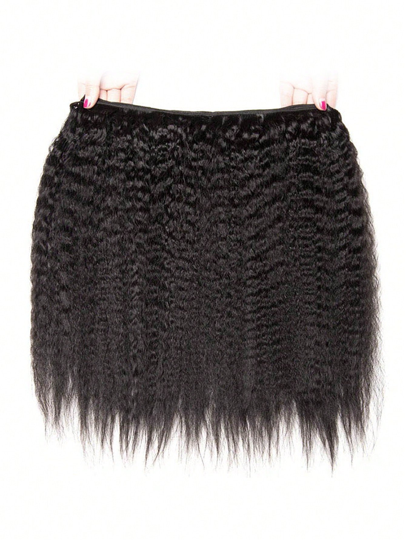 1pc Kinky Straight Human Hair Bundles 1 Bundle Hair Extension Real Hair Weave Double Weft Bundles Extension Daily Use  Natural Black Color