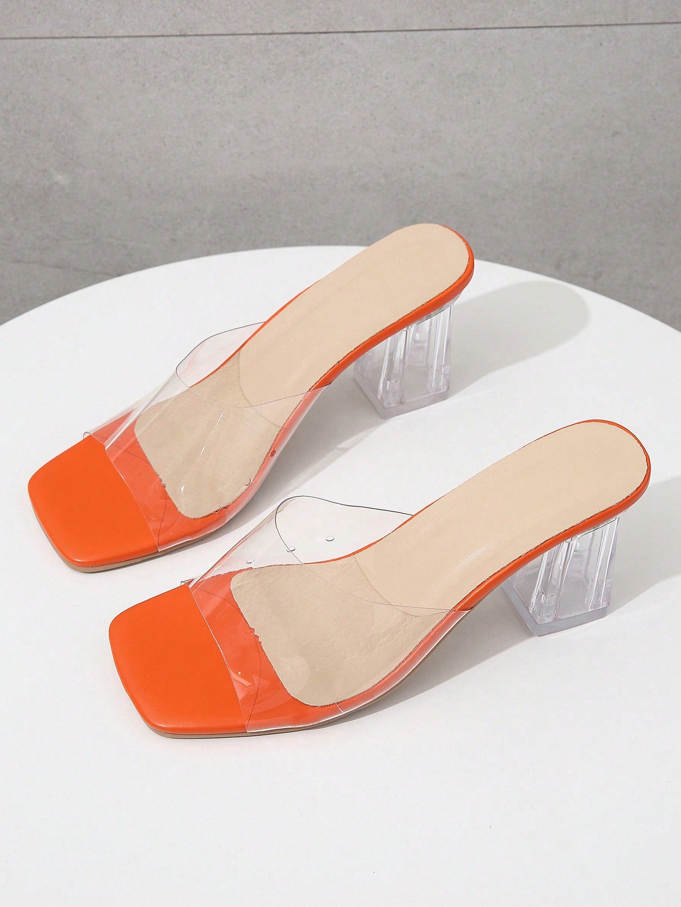 Women Clear Strap Chunky Heeled Mule Sandals, Fashion Summer Heeled Sandals