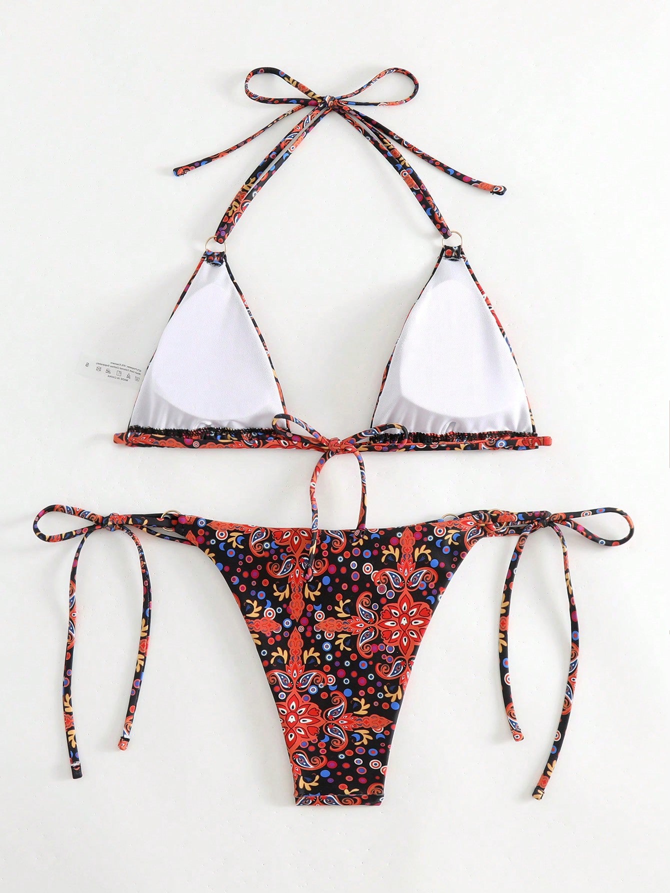 Swim Vcay Allover Print Triangle Tie Side Bikini Swimsuit
