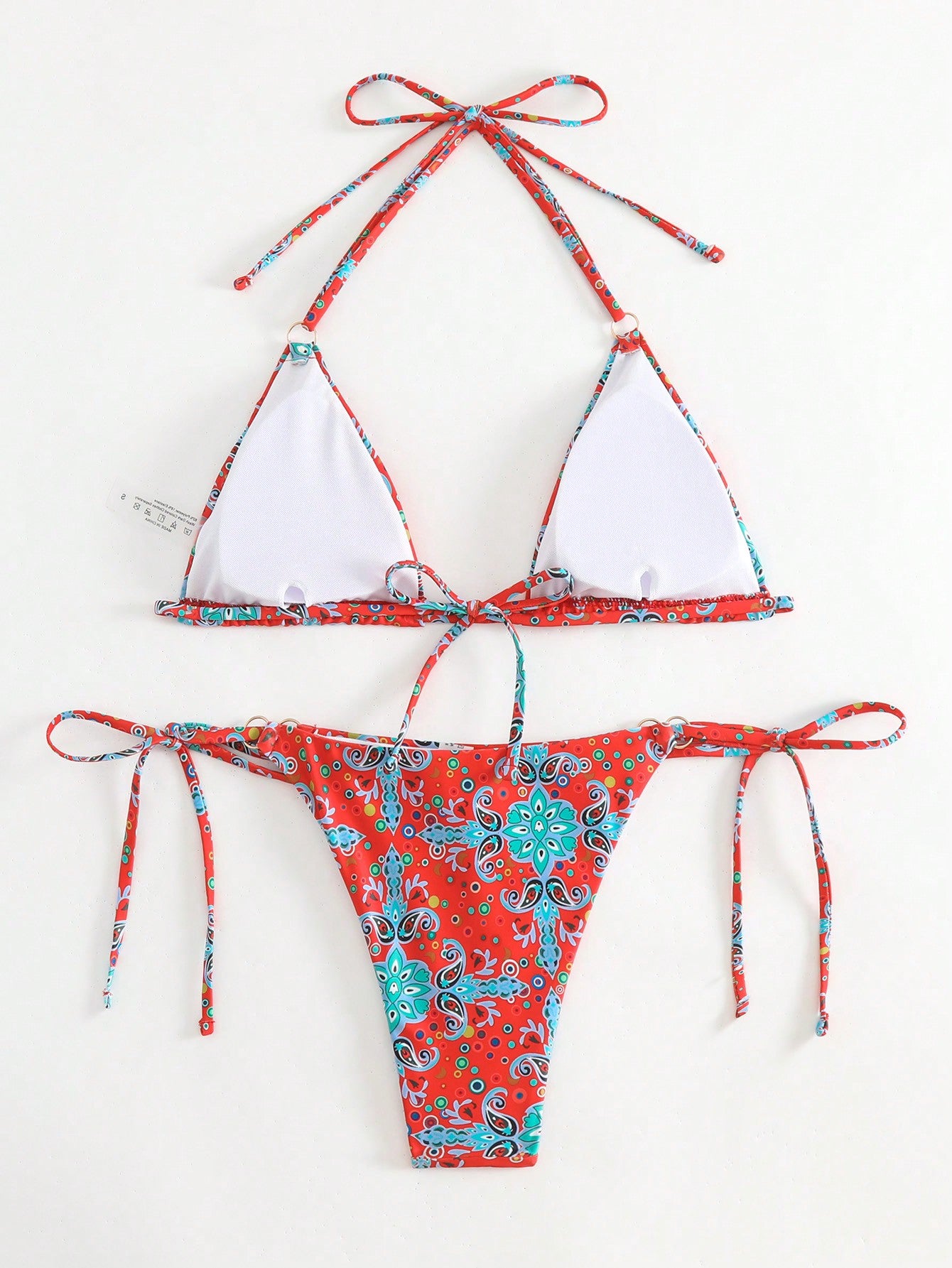 Swim Vcay Allover Print Triangle Tie Side Bikini Swimsuit