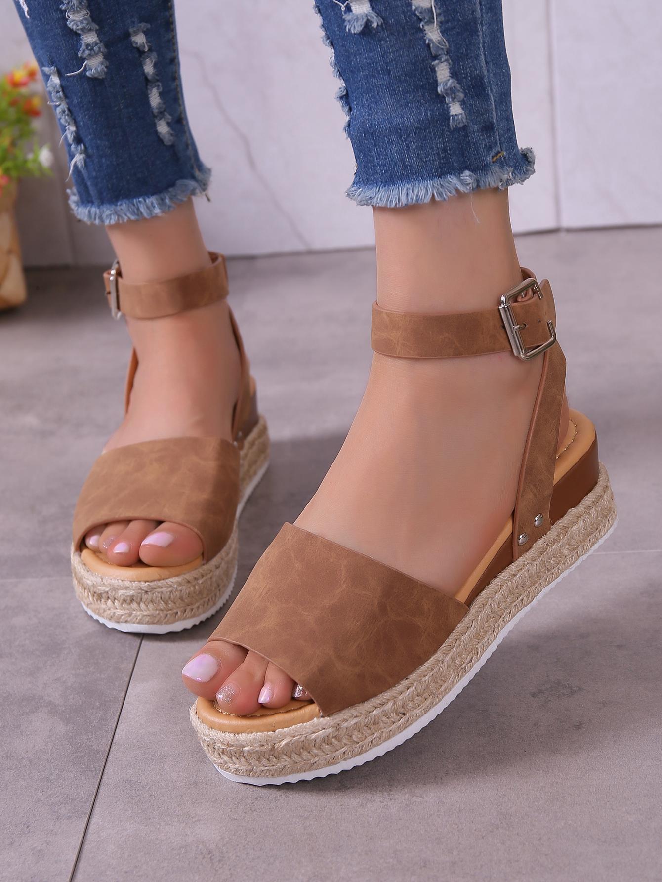 Ladies' Wedge Heel Thick Bottom Sandals, Molded Sole Roman Style 's Wedge Sandals With Thick Sole