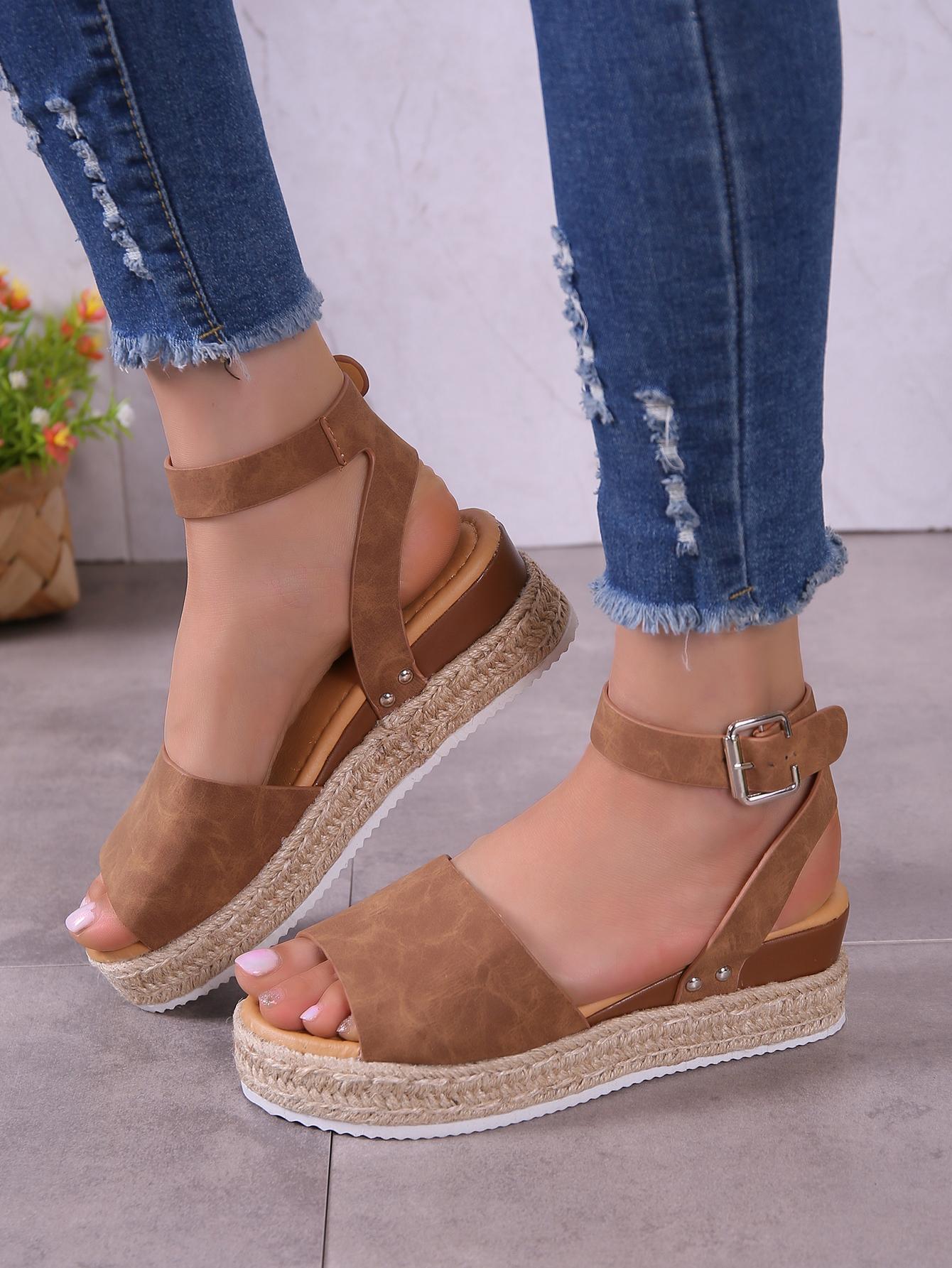 Ladies' Wedge Heel Thick Bottom Sandals, Molded Sole Roman Style 's Wedge Sandals With Thick Sole