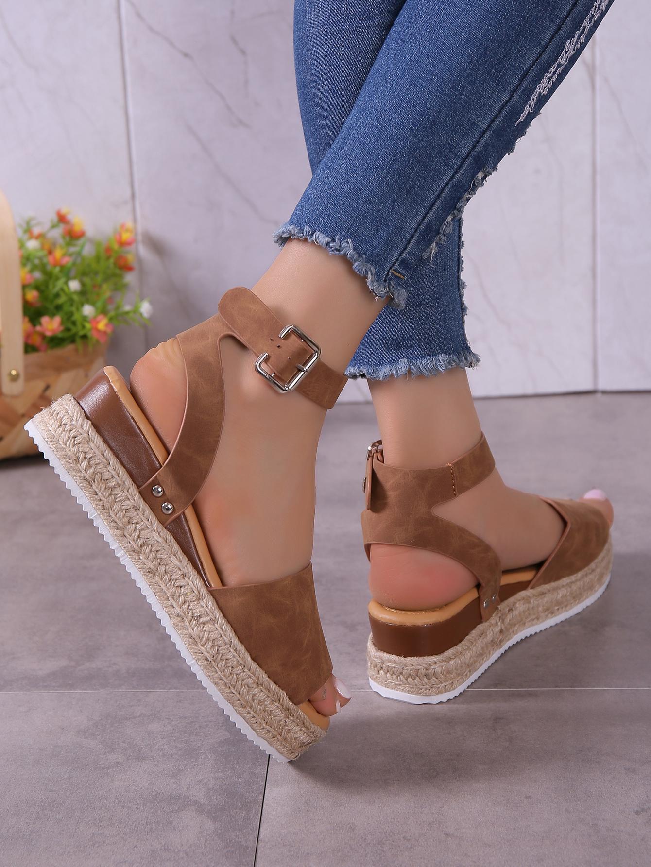 Ladies' Wedge Heel Thick Bottom Sandals, Molded Sole Roman Style 's Wedge Sandals With Thick Sole