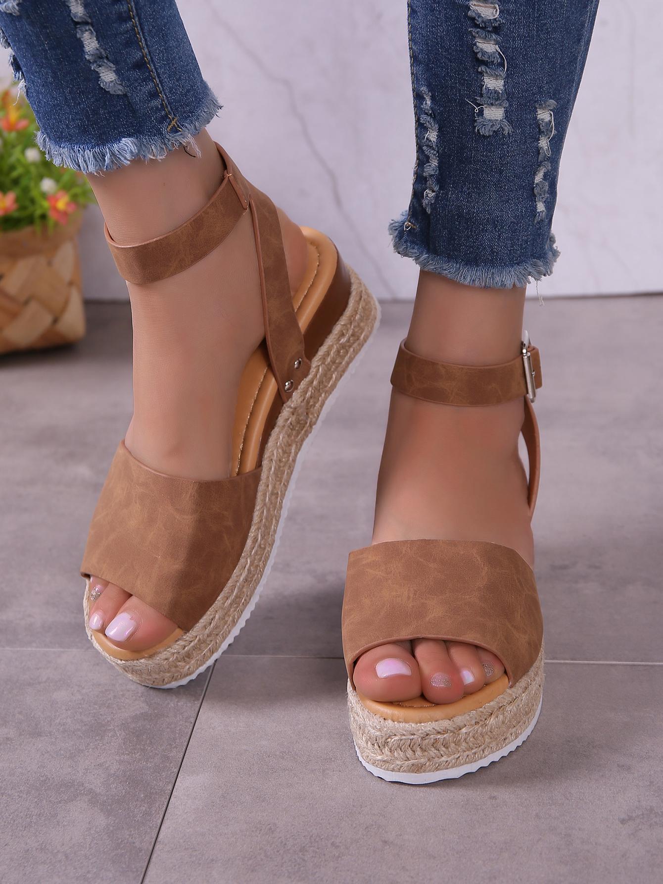 Ladies' Wedge Heel Thick Bottom Sandals, Molded Sole Roman Style 's Wedge Sandals With Thick Sole