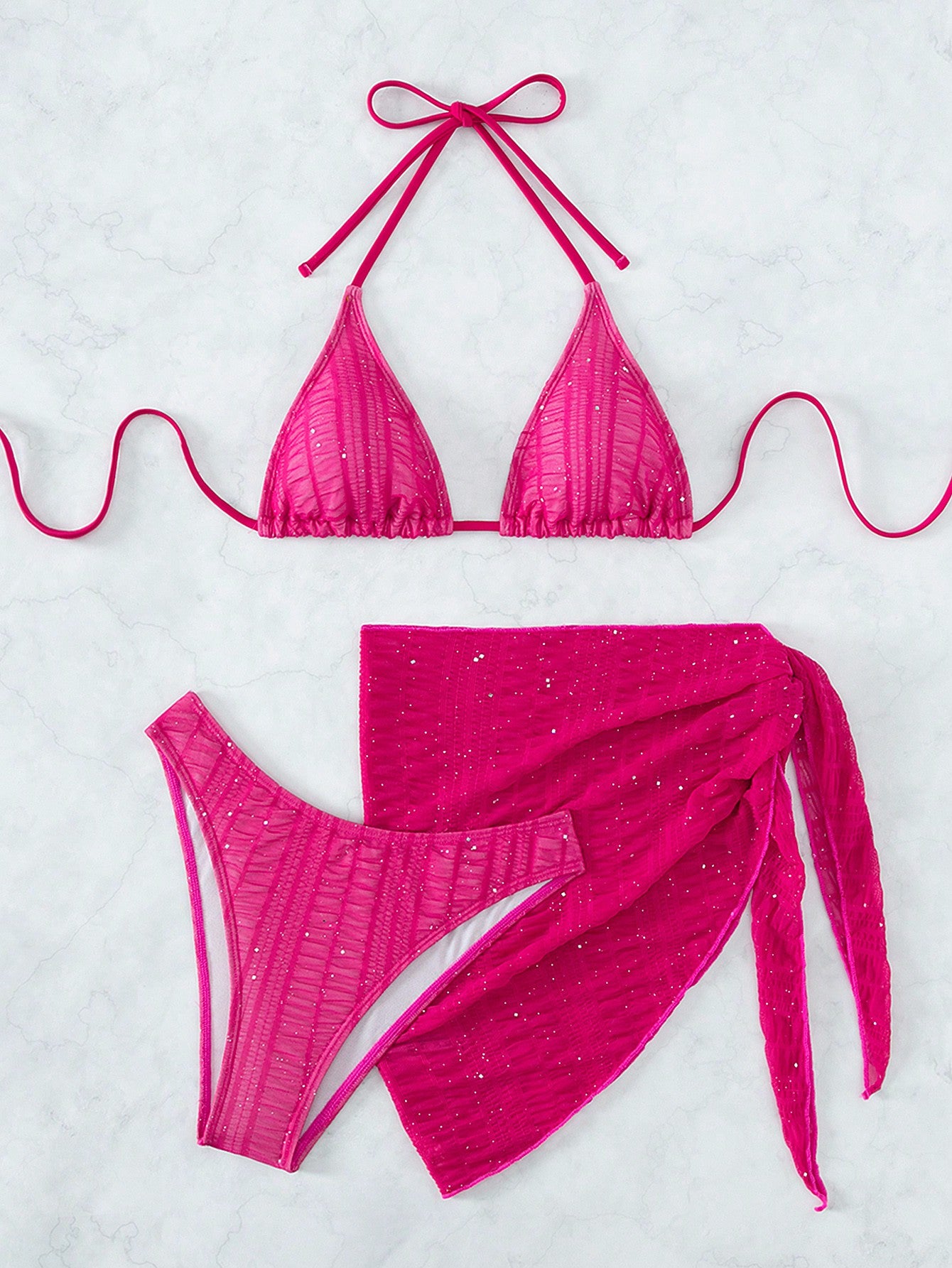 SHEIN Swim BAE Plain Halter Triangle Bikini Swimsuit With Beach Skirt