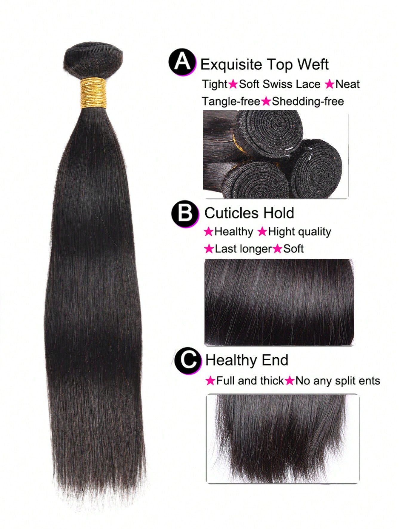 3 PCS Straight Hair Bundles Weave Natural Black Color 100% Unprocessed Virgin Human Hair Cuticle Aligned One Donor Hair 3 Bundles Deals