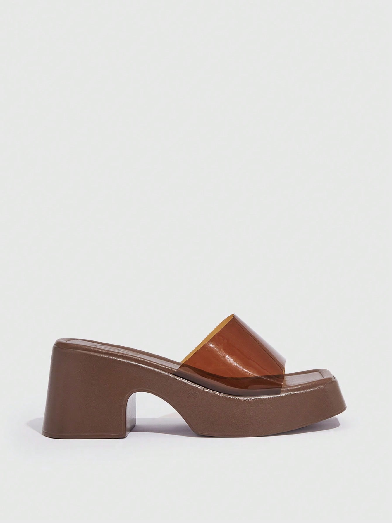 Everyday Collection Elegant Brown Platform Slide Sandals For Women, Single Band Platform Chunky Heeled Sandals