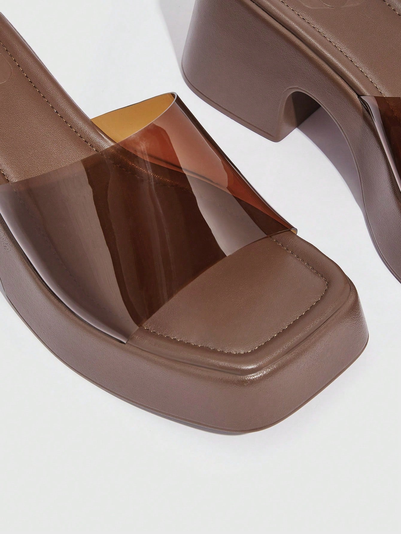 Everyday Collection Elegant Brown Platform Slide Sandals For Women, Single Band Platform Chunky Heeled Sandals