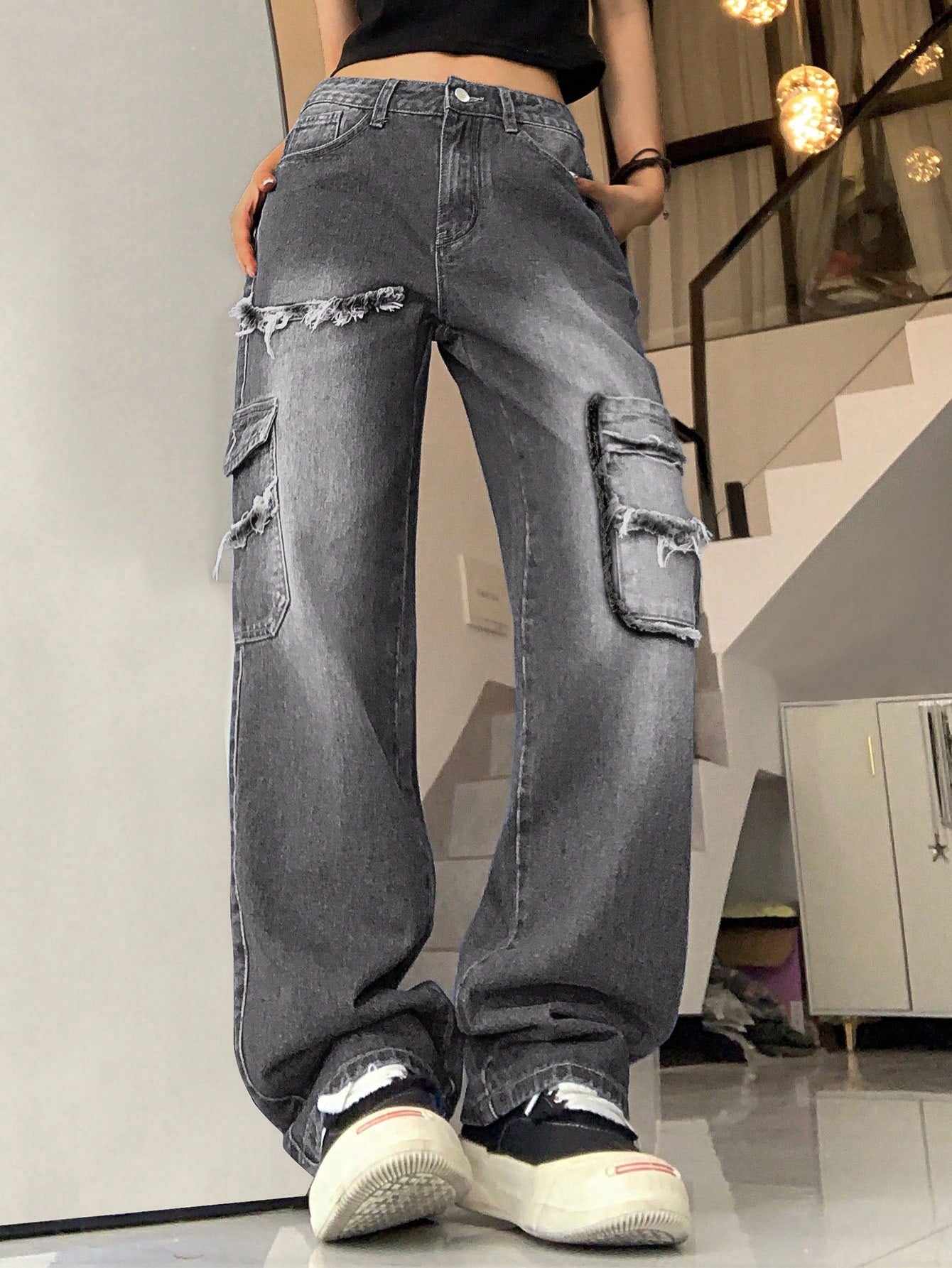 Flap Pocket Side Cargo Jeans