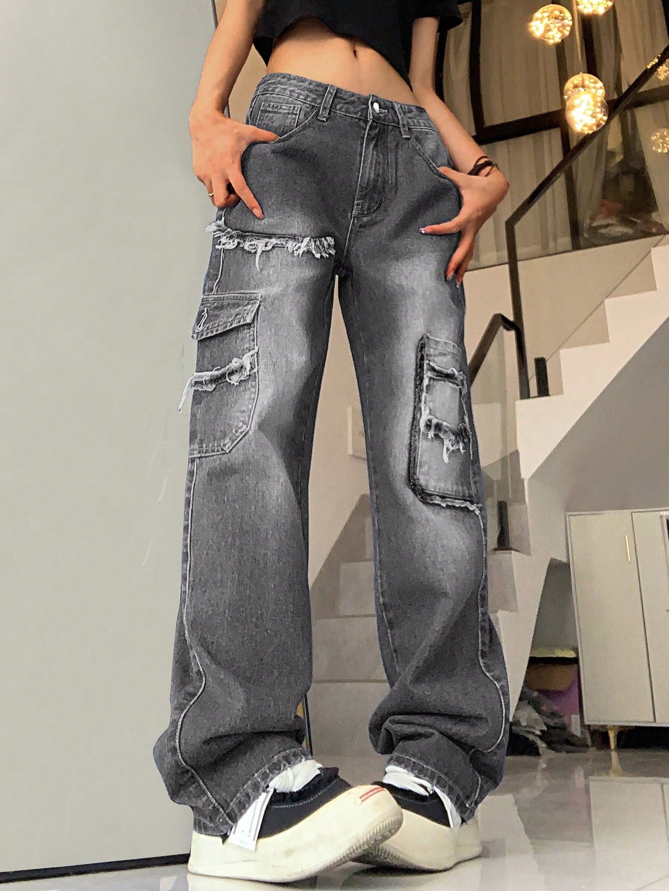 Flap Pocket Side Cargo Jeans