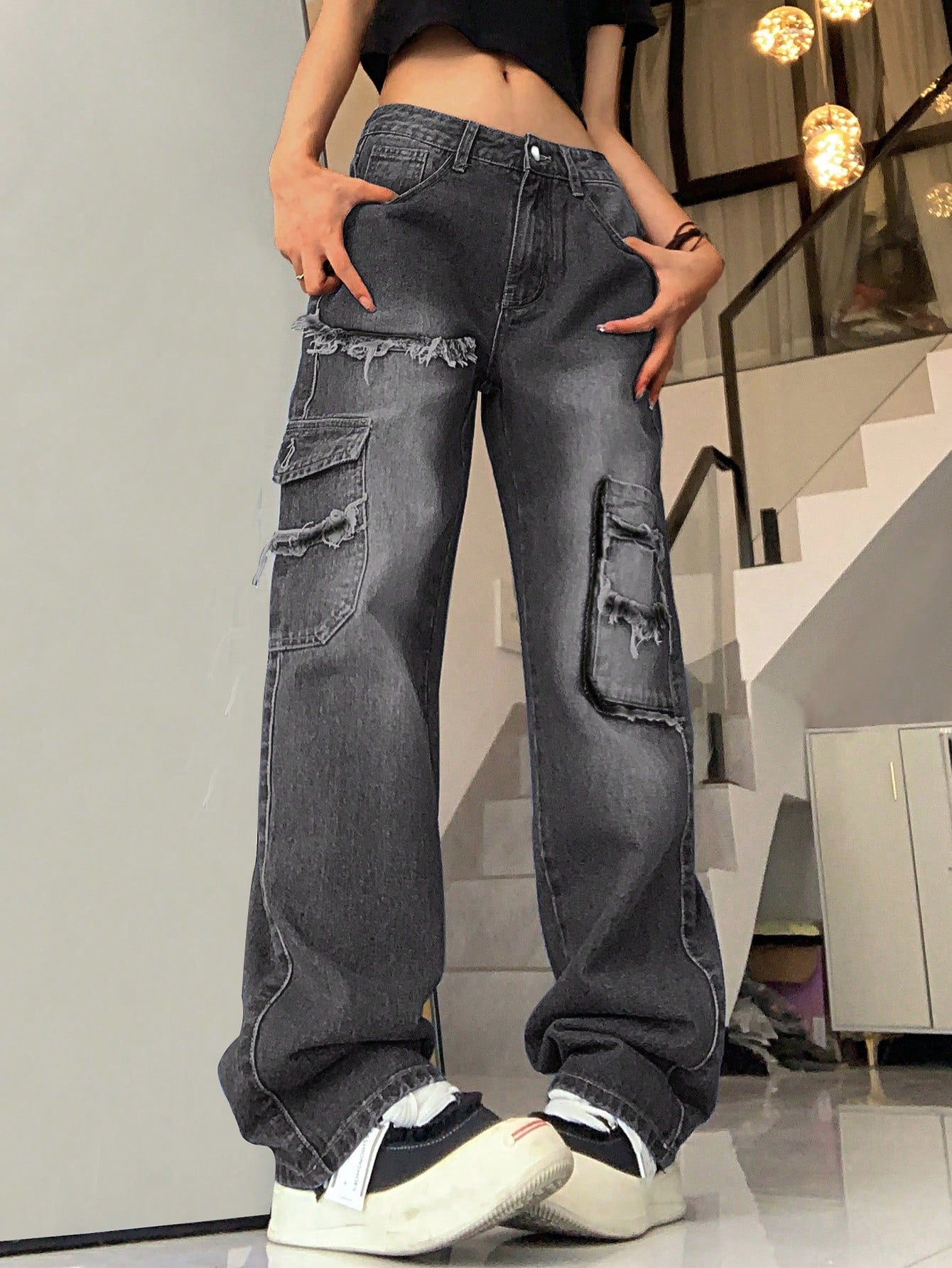 Flap Pocket Side Cargo Jeans