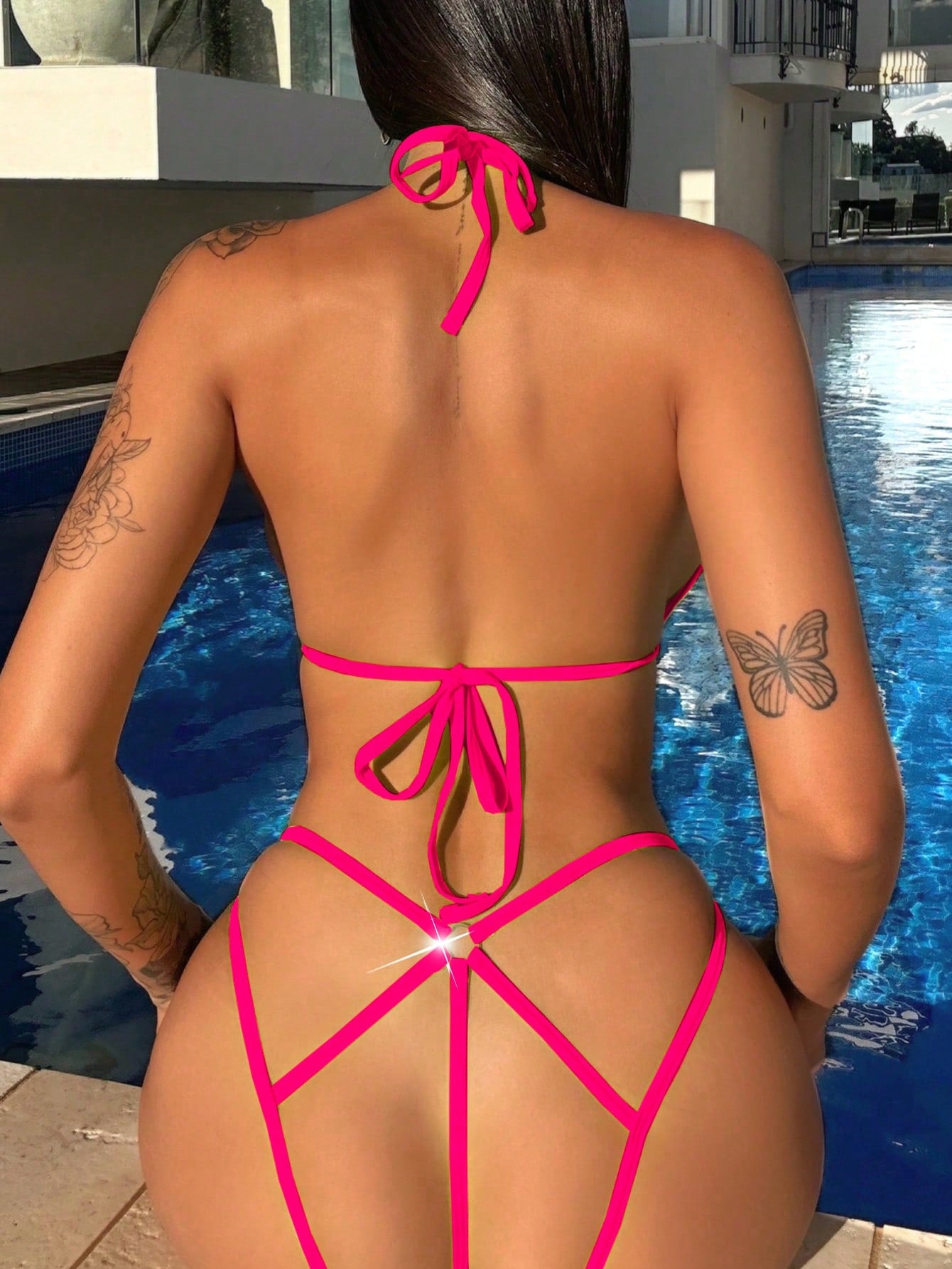 Swim SXY Plain Halter Triangle Bikini Swimsuit