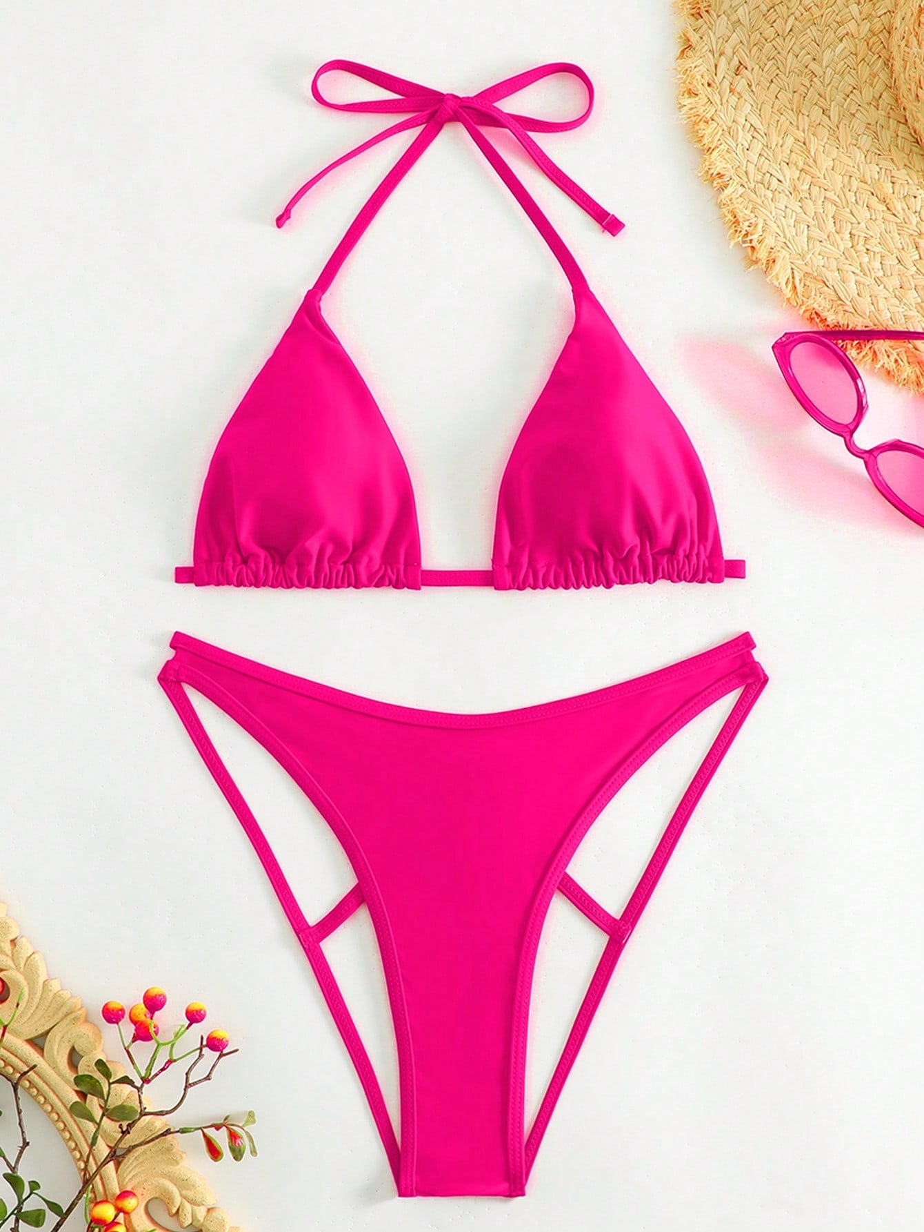Swim SXY Plain Halter Triangle Bikini Swimsuit