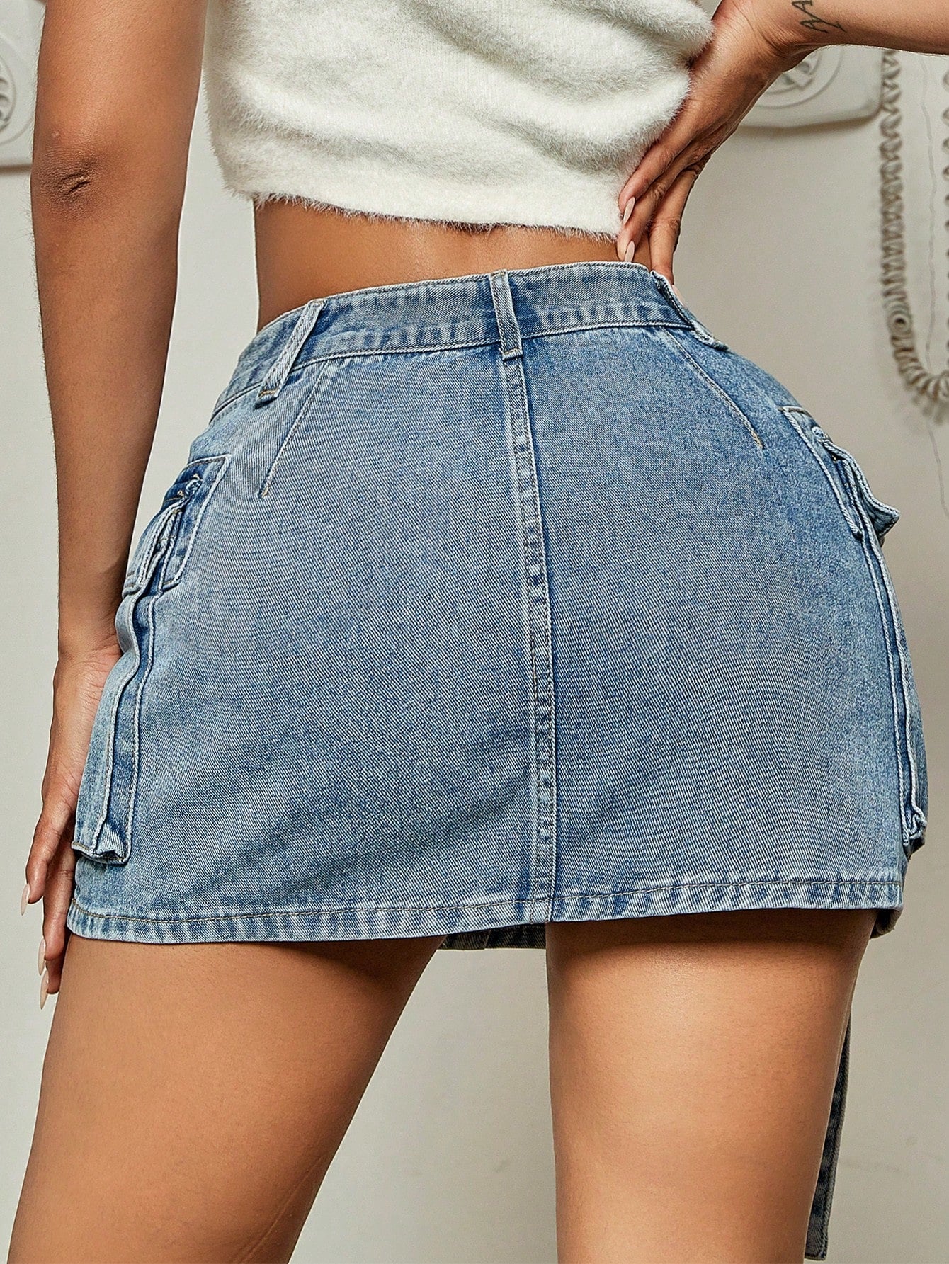 Flap Pocket Denim Skirt