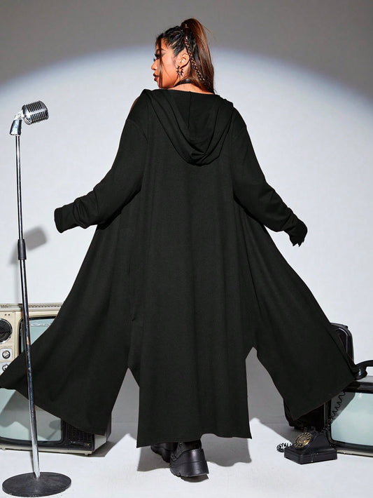 PUNK Plus Solid Open Front Hooded Coat