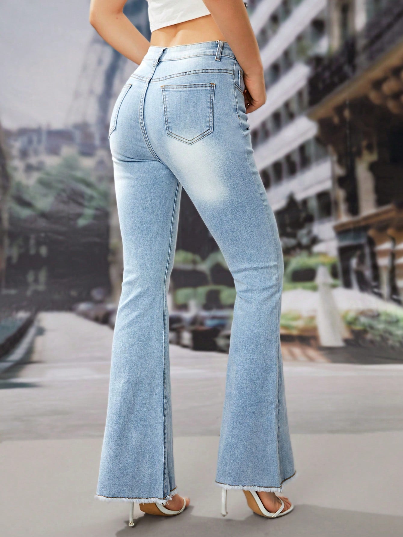 Frenchy High-rise Raw Hem Flare Jeans