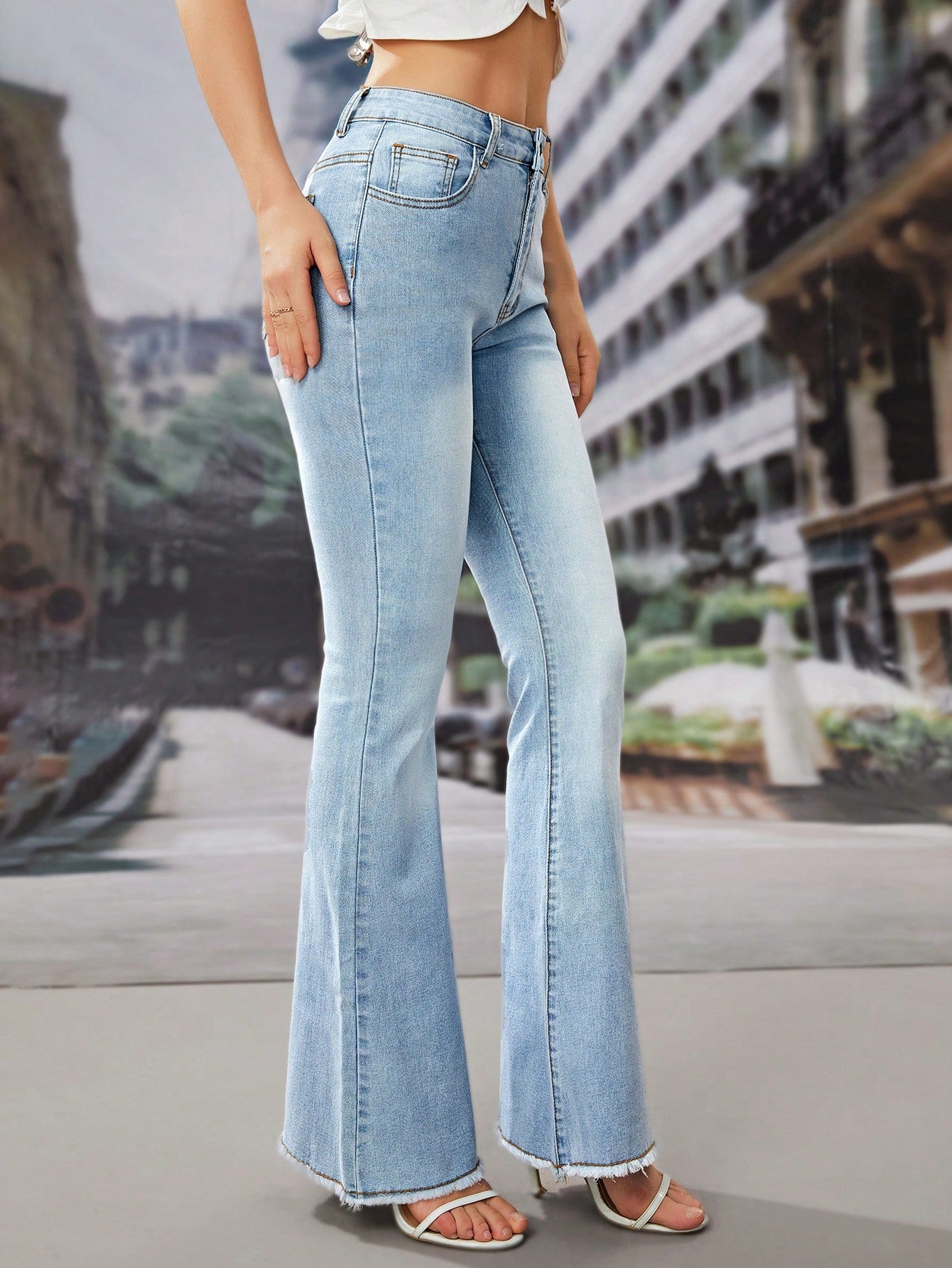 Frenchy High-rise Raw Hem Flare Jeans