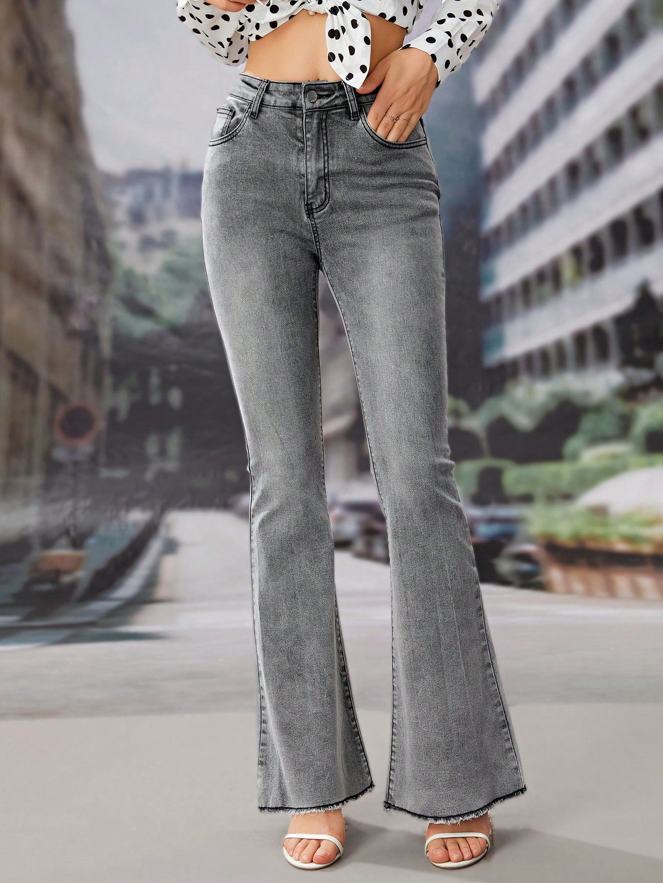 Frenchy High-rise Raw Hem Flare Jeans