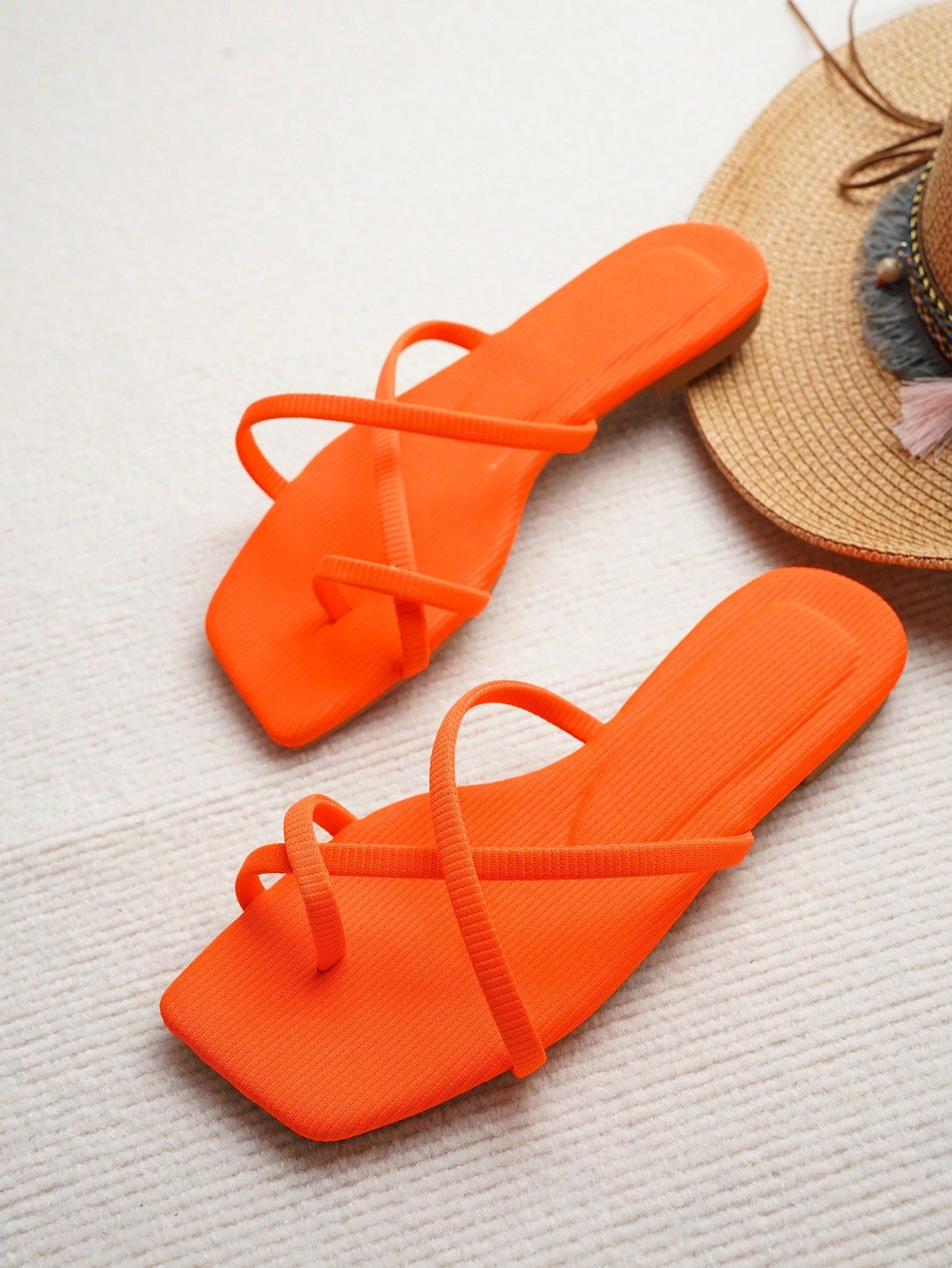 Elegant Outdoors Thong Sandals for Women, Criss Cross Plain Polyester Toe Post Flat Sandals